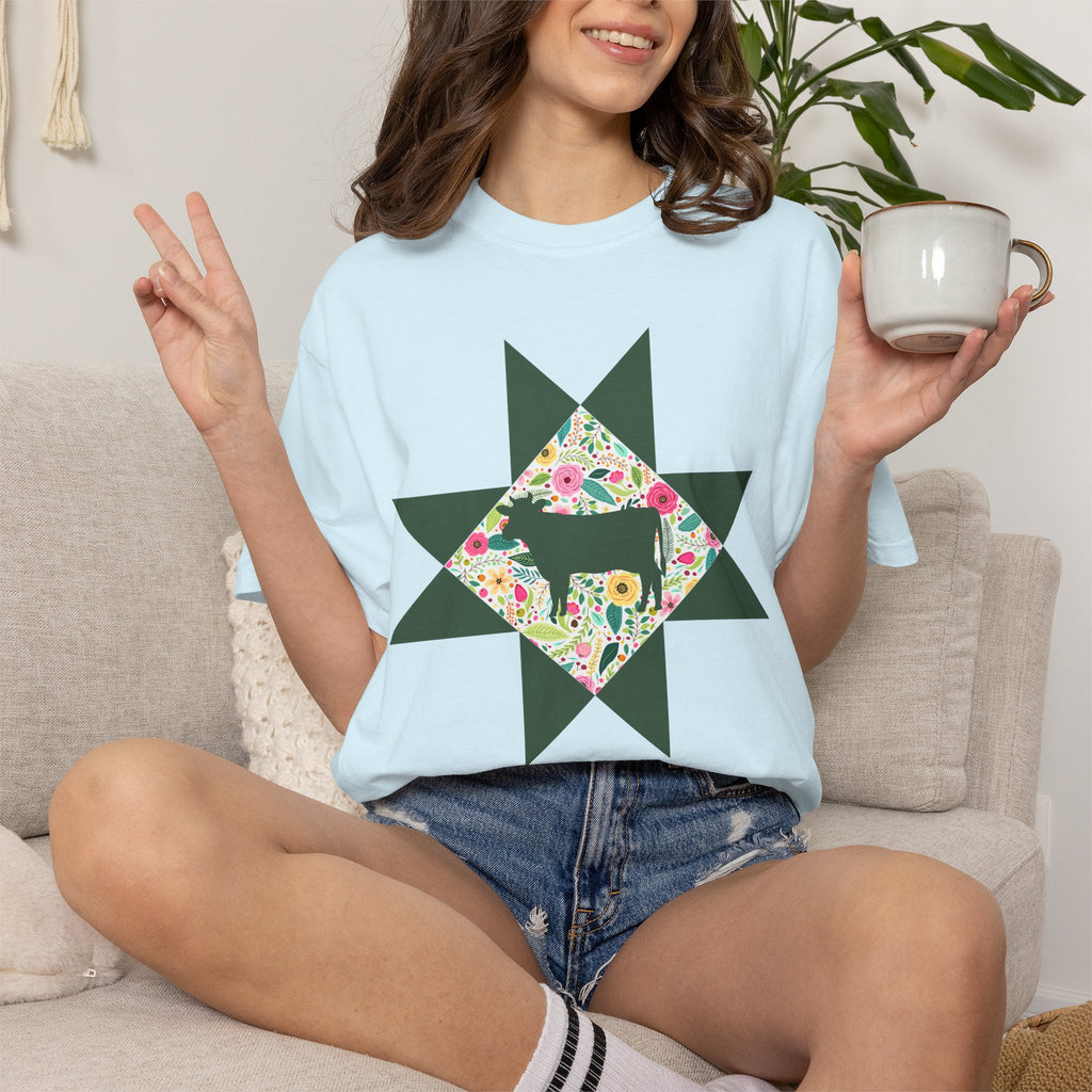 Floral Cow Star T-Shirt