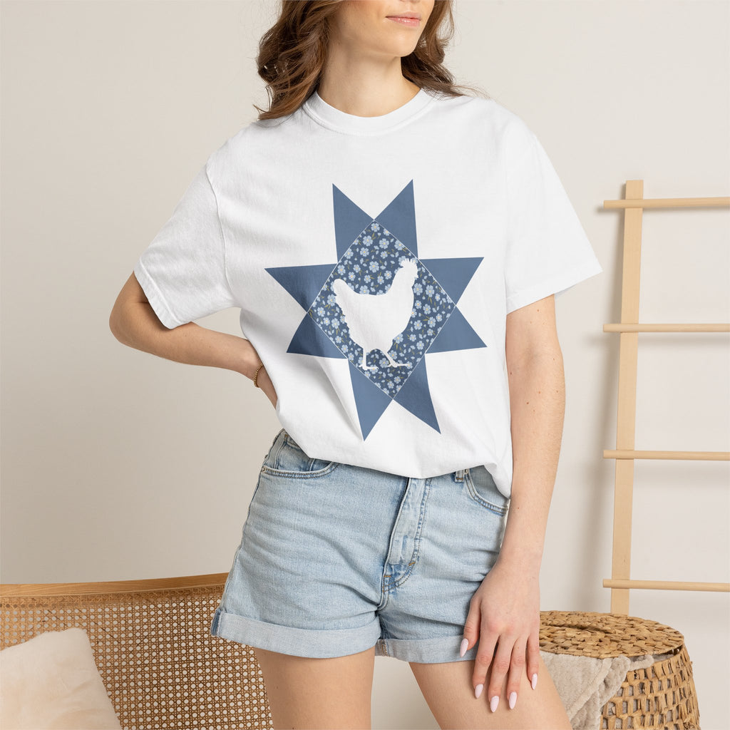 Chicken Quilt Star T‑Shirt — Farmhouse Hen Graphic Tee