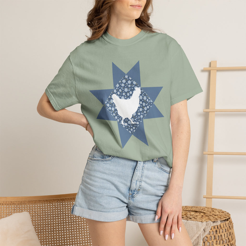 Chicken Quilt Star T‑Shirt — Farmhouse Hen Graphic Tee