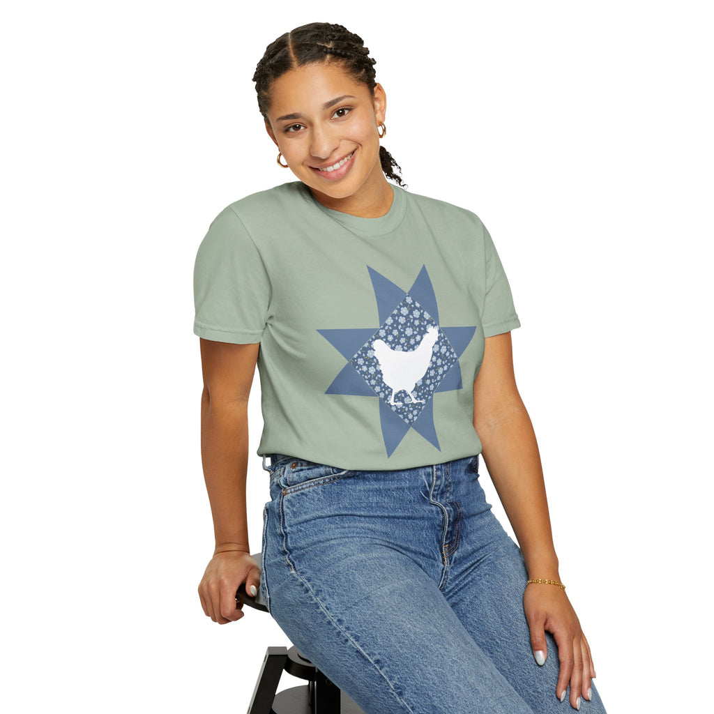 Chicken Quilt Star T‑Shirt — Farmhouse Hen Graphic Tee