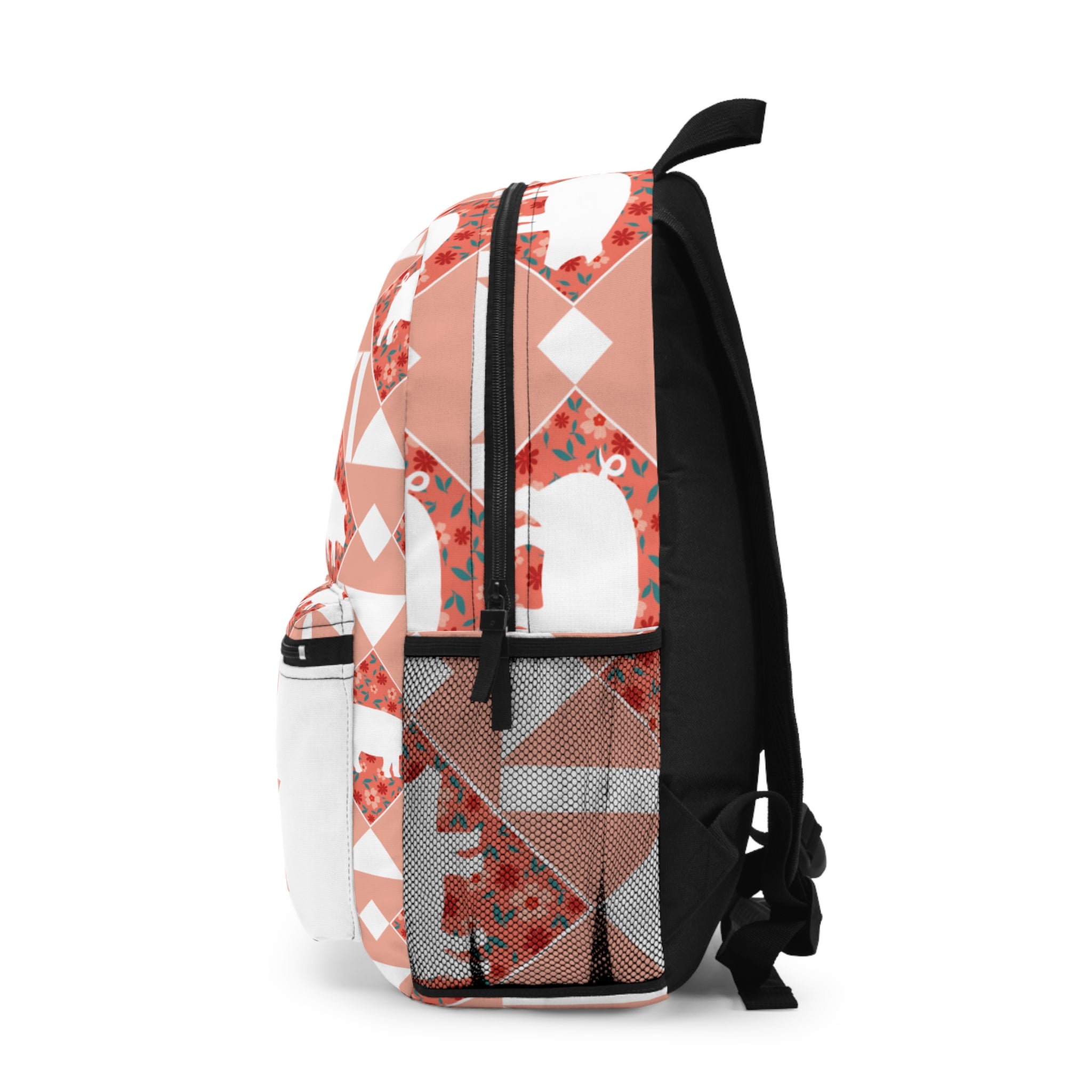 Floral Pig Quilt Pattern Backpack — Cute Geometric Animal Print Daypack