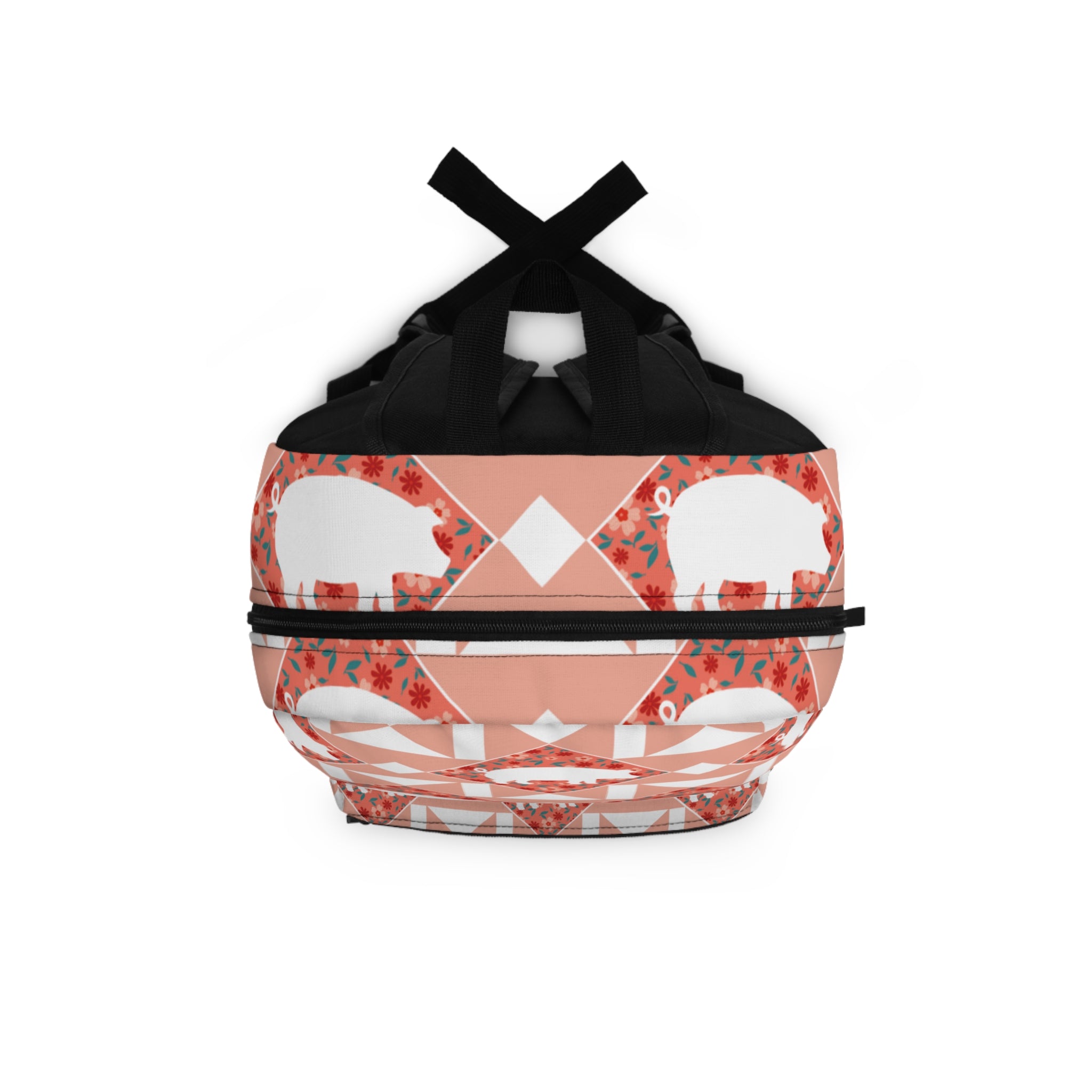 Floral Pig Quilt Pattern Backpack — Cute Geometric Animal Print Daypack
