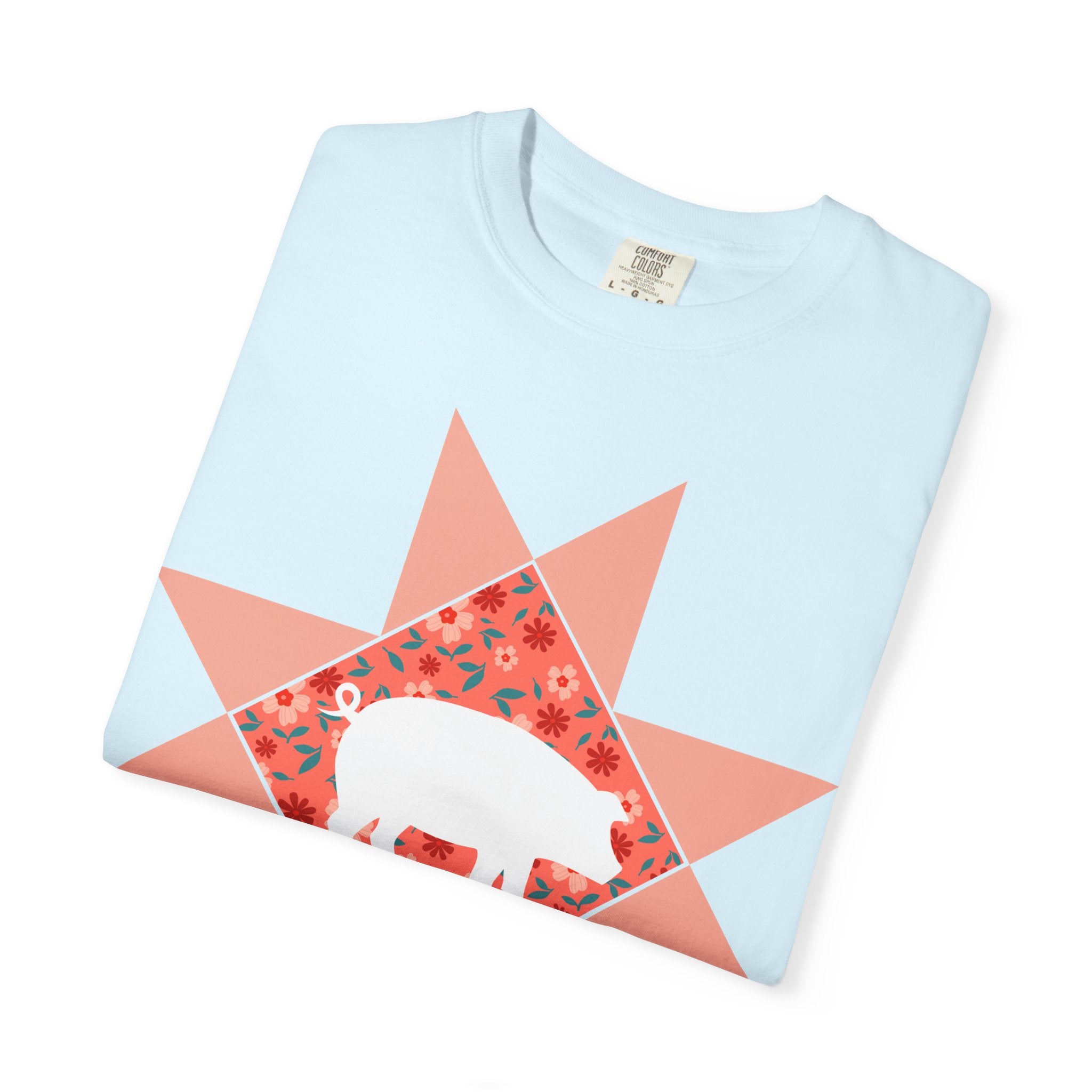Pig Silhouette Star Quilting T-Shirt — Floral Farm Animal Tee