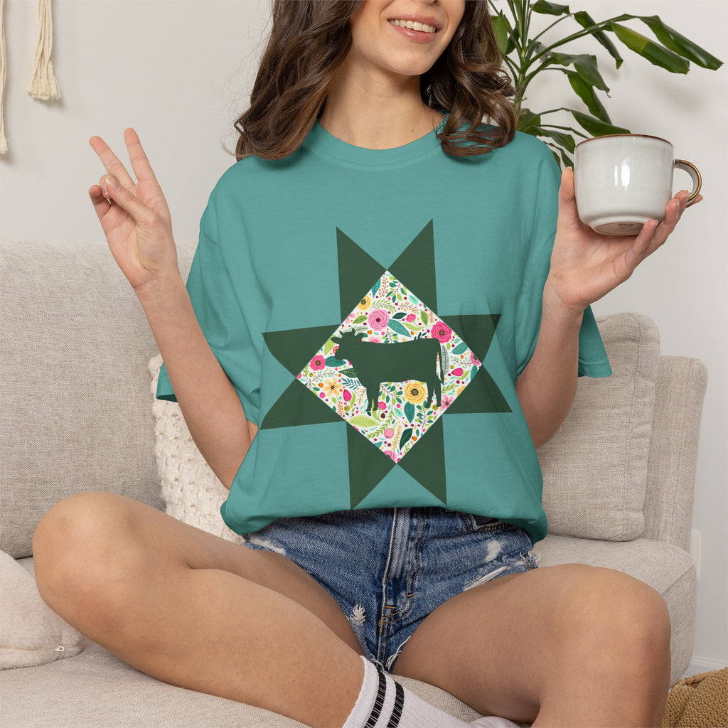 Floral Cow Star T-Shirt