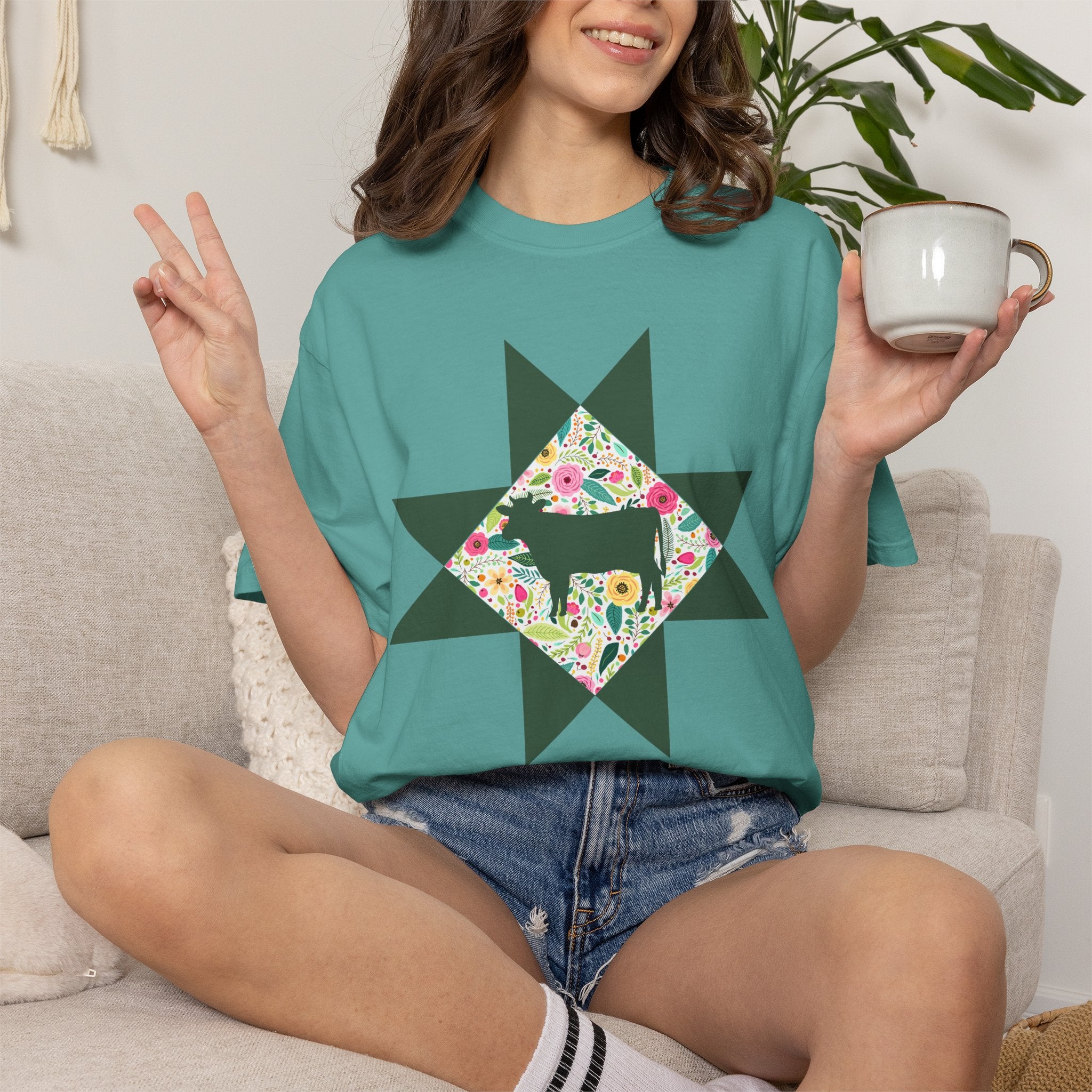 Floral Cow Star T-Shirt