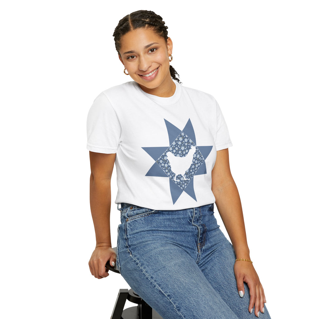 Chicken Quilt Star T‑Shirt — Farmhouse Hen Graphic Tee