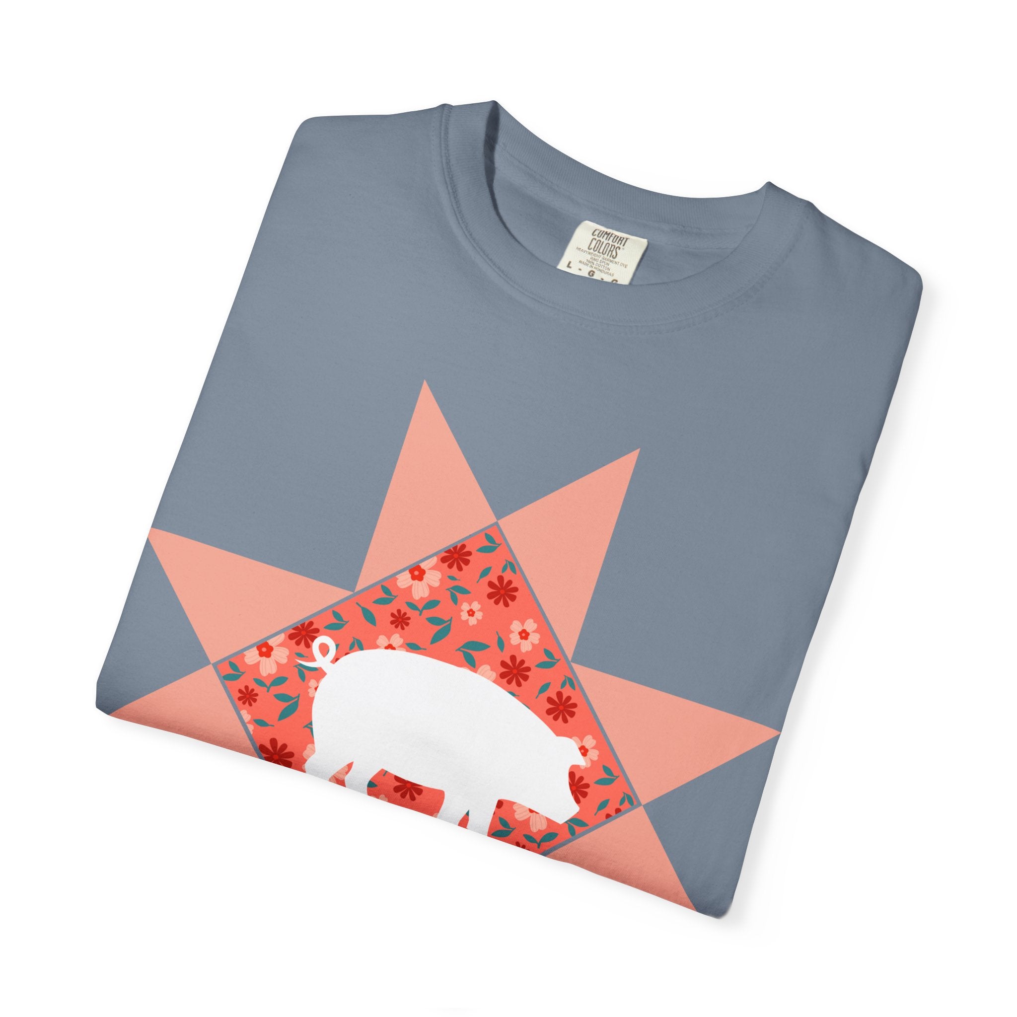 Pig Silhouette Star Quilting T-Shirt — Floral Farm Animal Tee