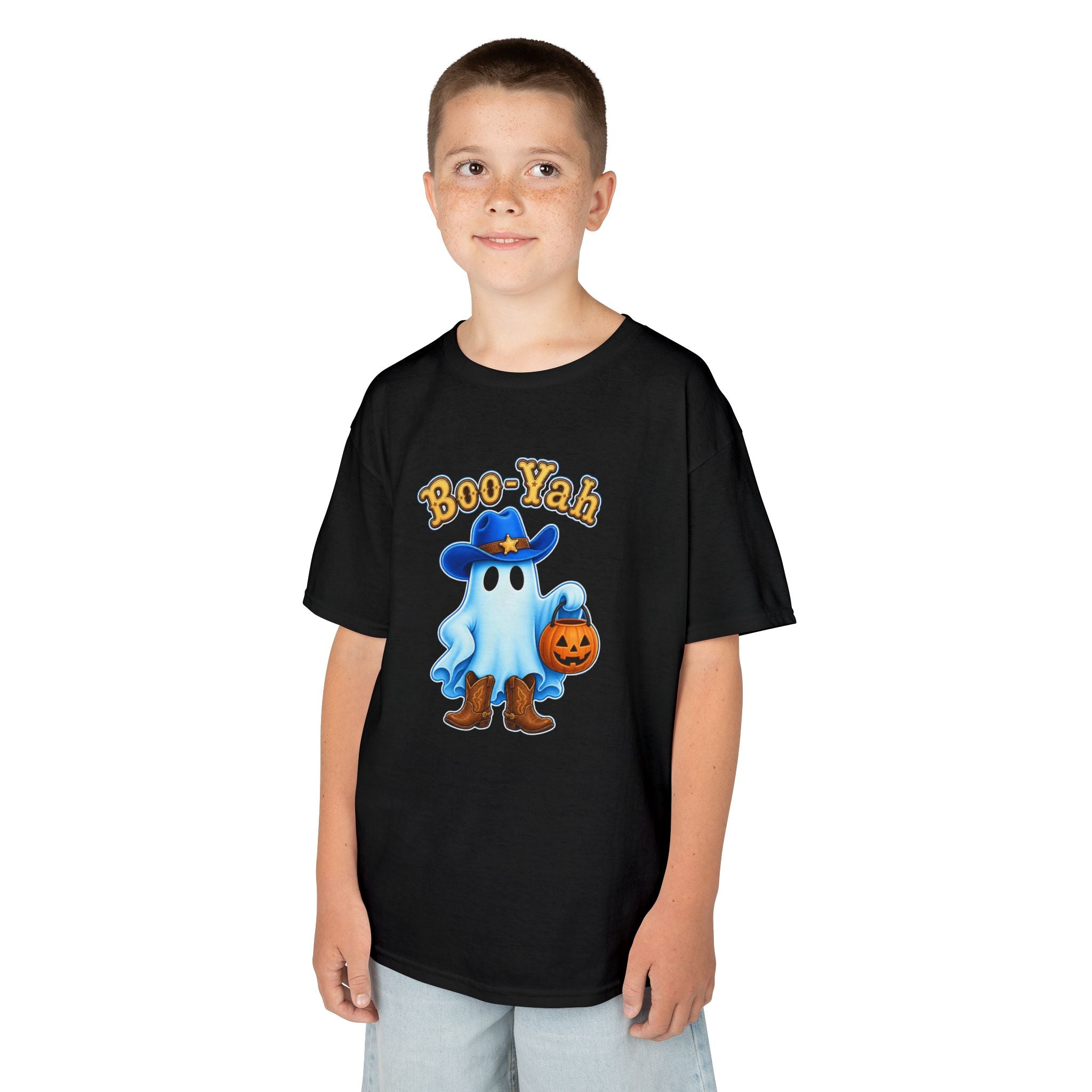 Kids Tee — 'Boo-Yah' Cute Cowboy Ghost Halloween T-Shirt