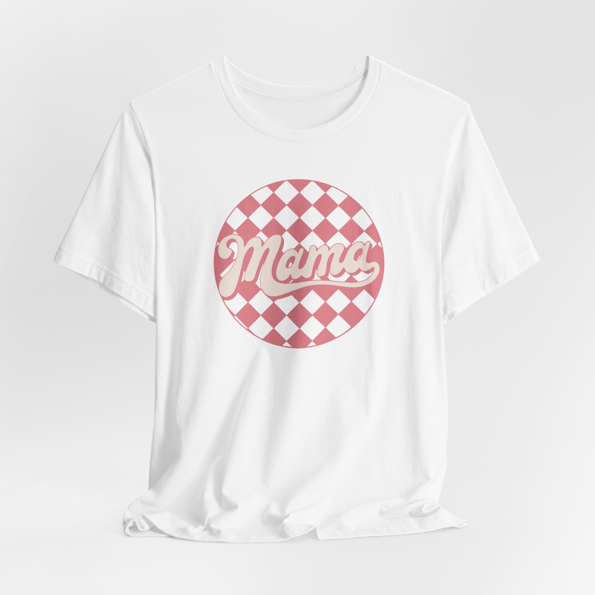 Mama Checkerboard Tee — Pink Retro Graphic T-Shirt