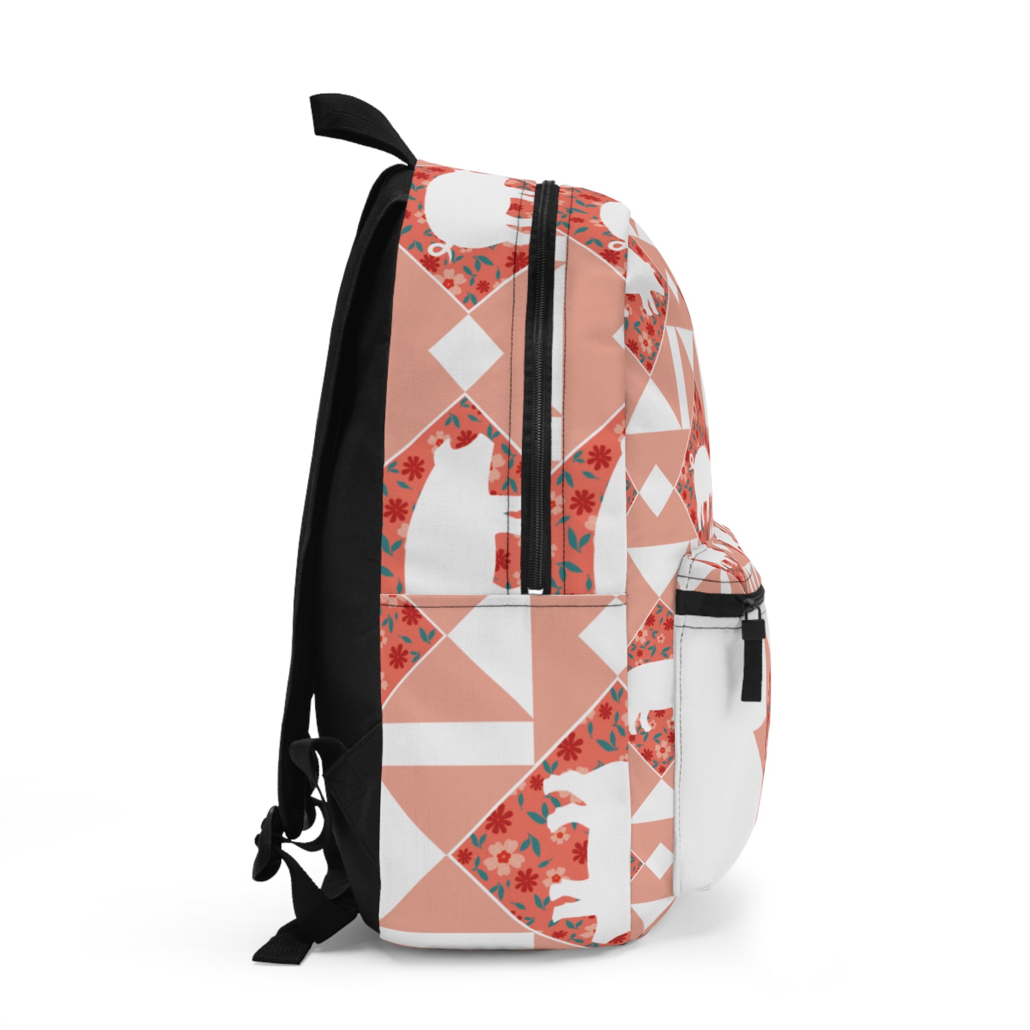 Floral Pig Quilt Pattern Backpack — Cute Geometric Animal Print Daypack