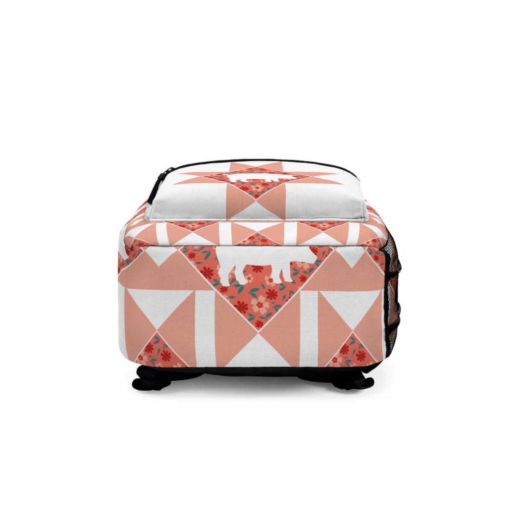 Floral Pig Quilt Pattern Backpack — Cute Geometric Animal Print Daypack