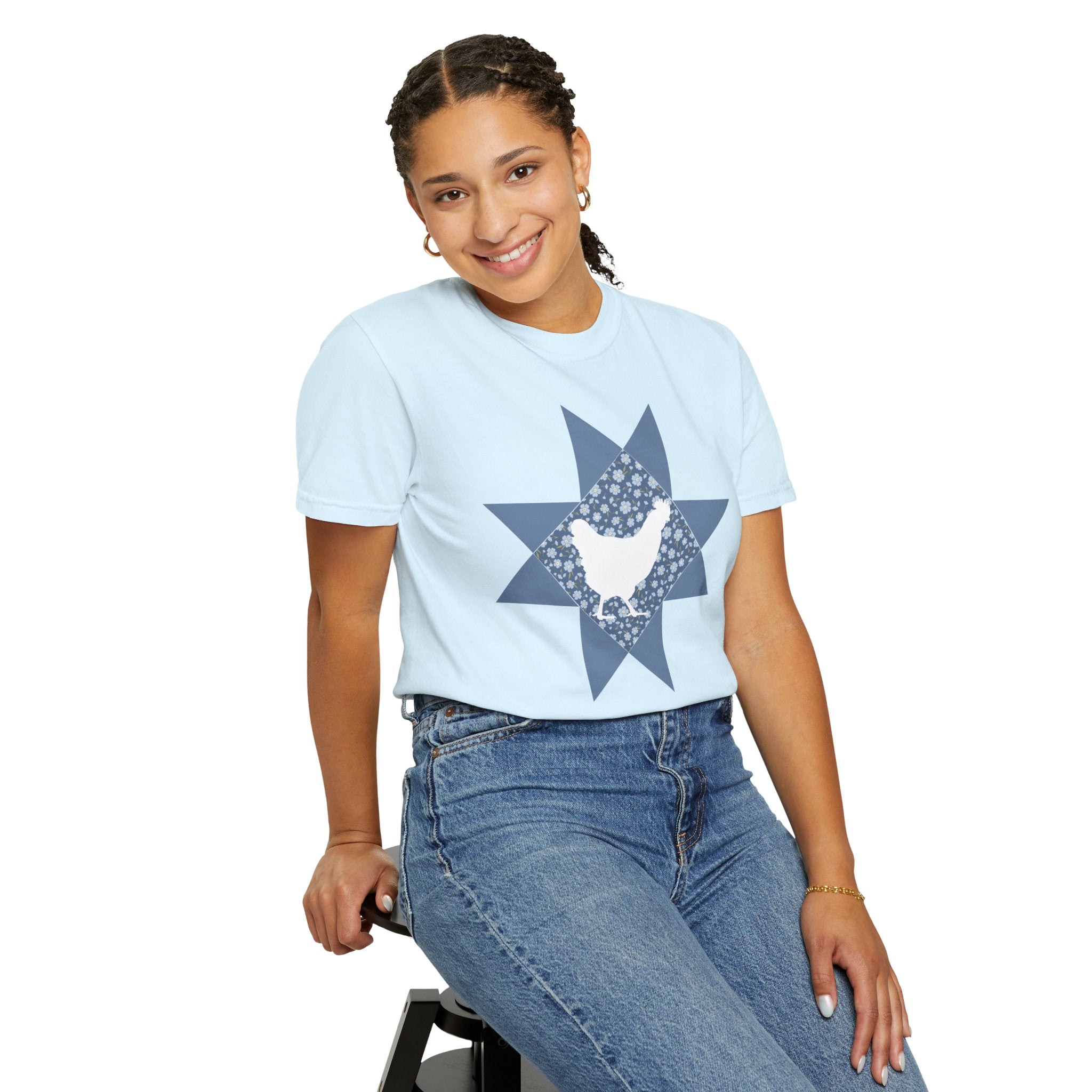 Chicken Quilt Star T‑Shirt — Farmhouse Hen Graphic Tee