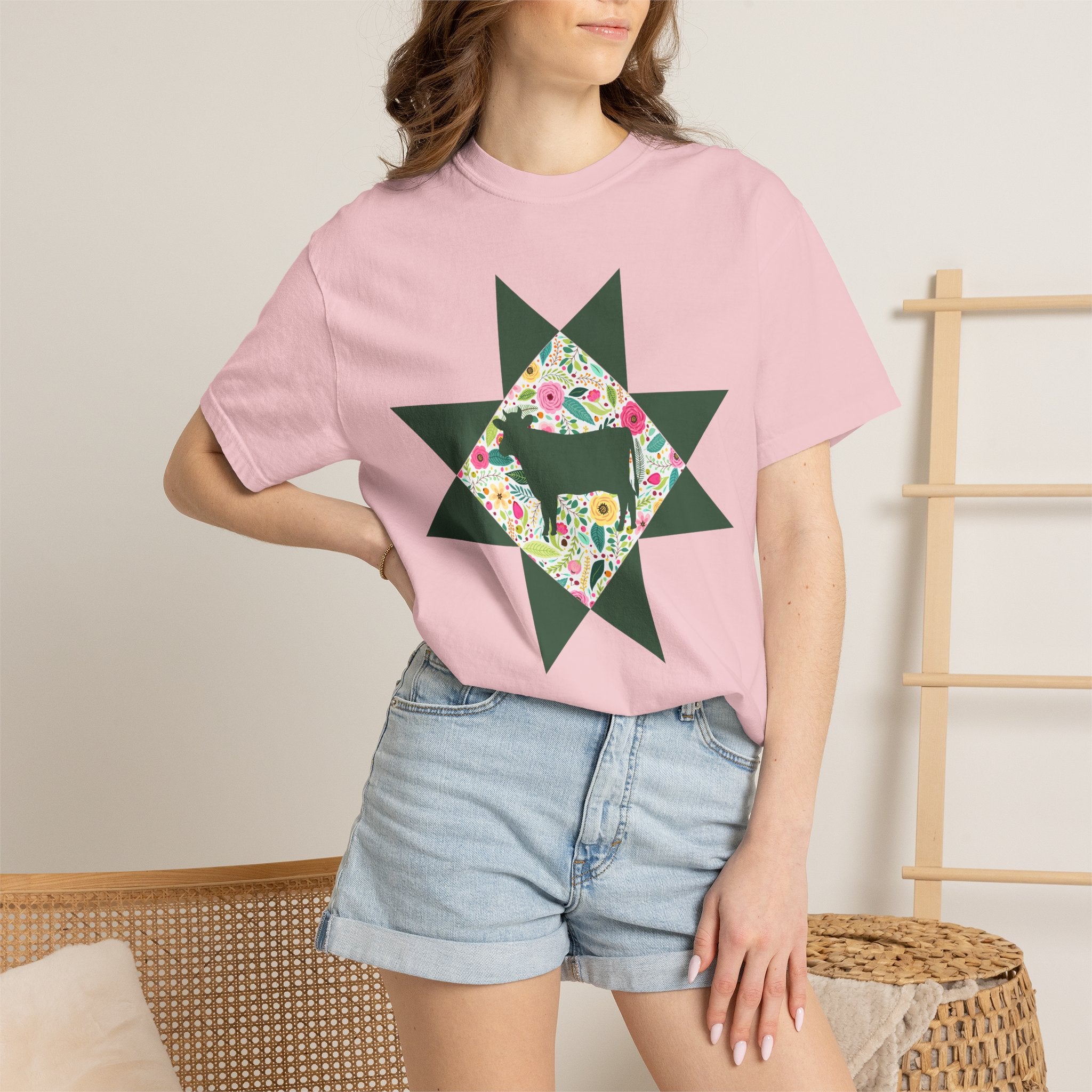 Floral Cow Star T-Shirt