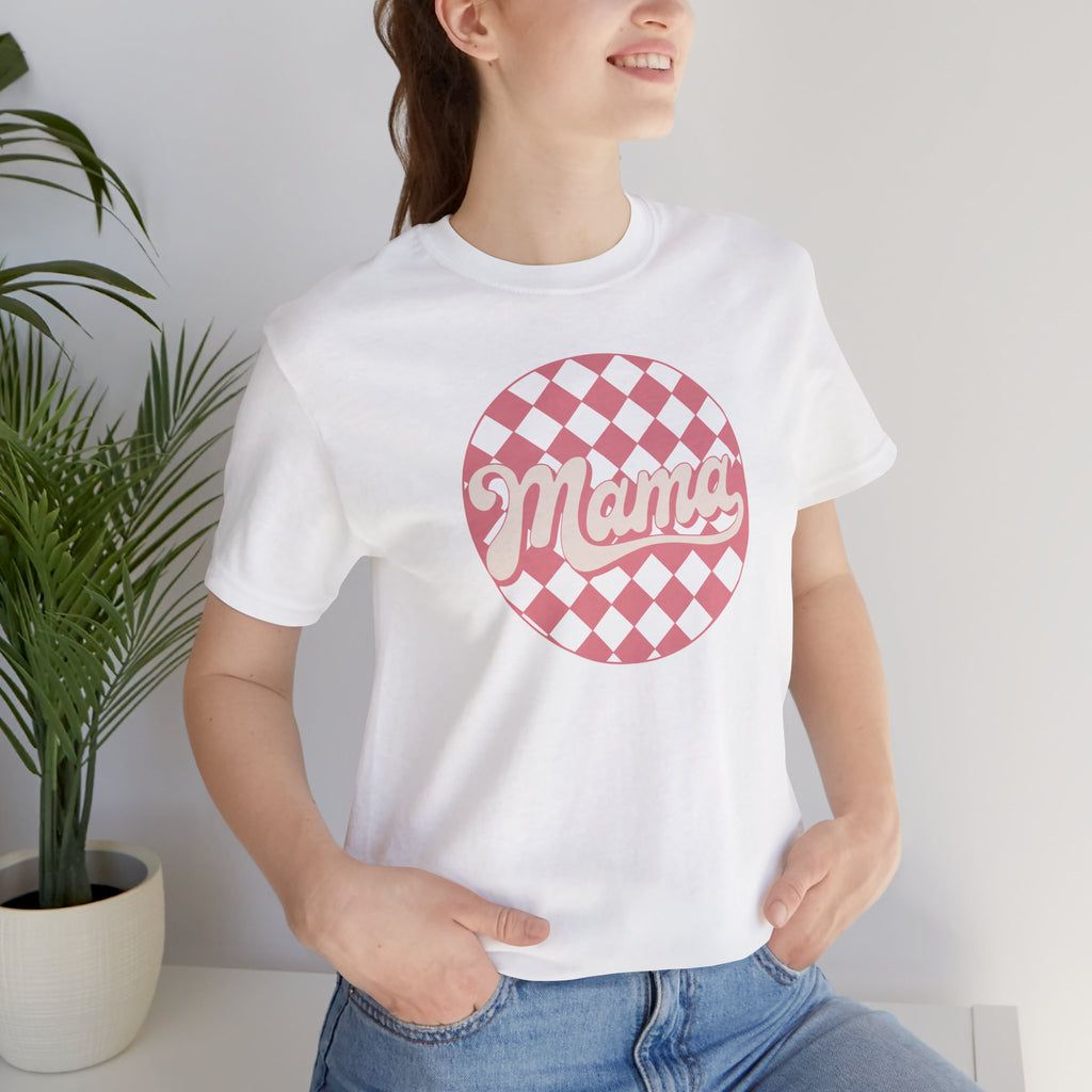 Mama Checkerboard Tee — Pink Retro Graphic T-Shirt