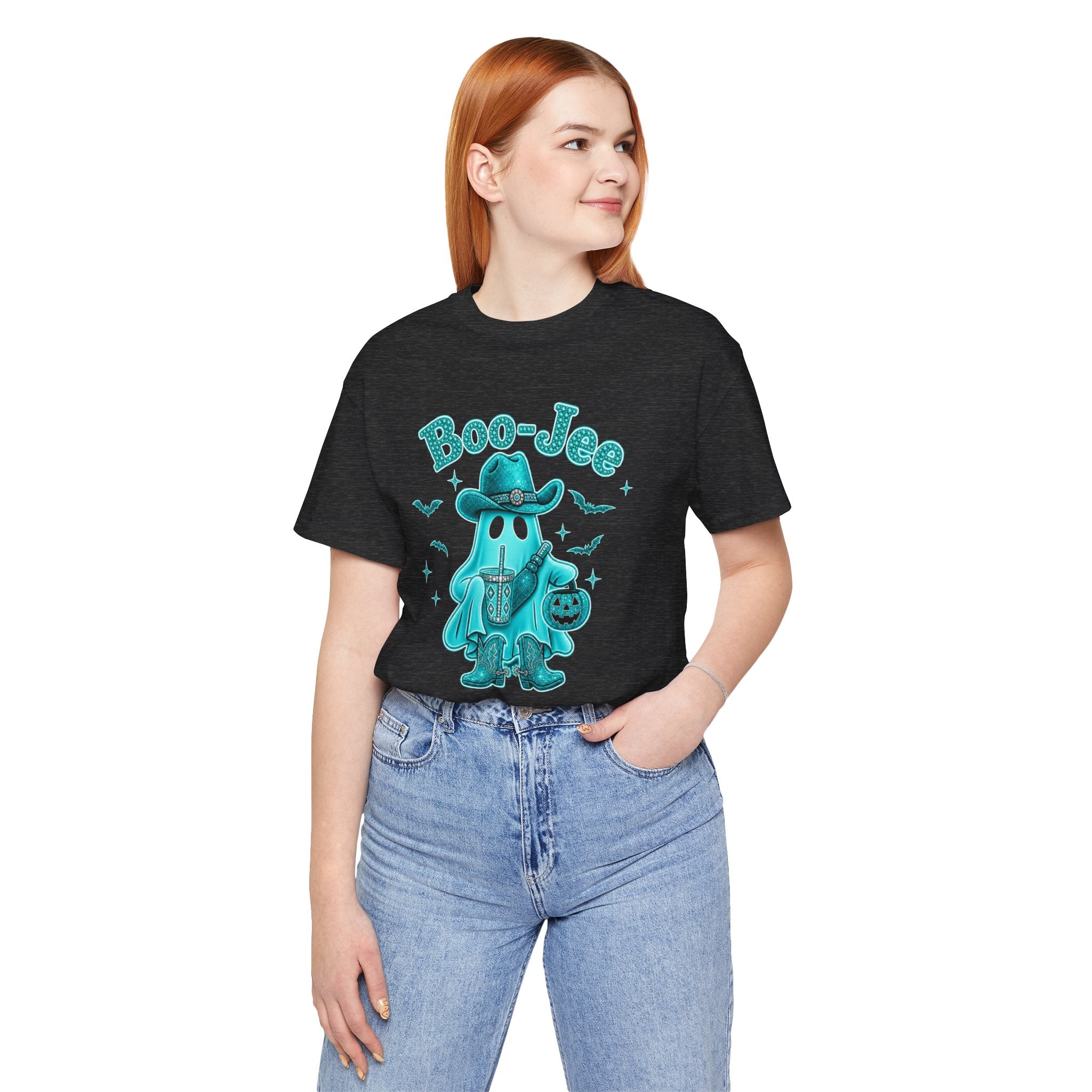 Boo-Jee Turquoise Cowboy Ghost Tee — Cute Halloween Trick-or-Treat T‑Shirt