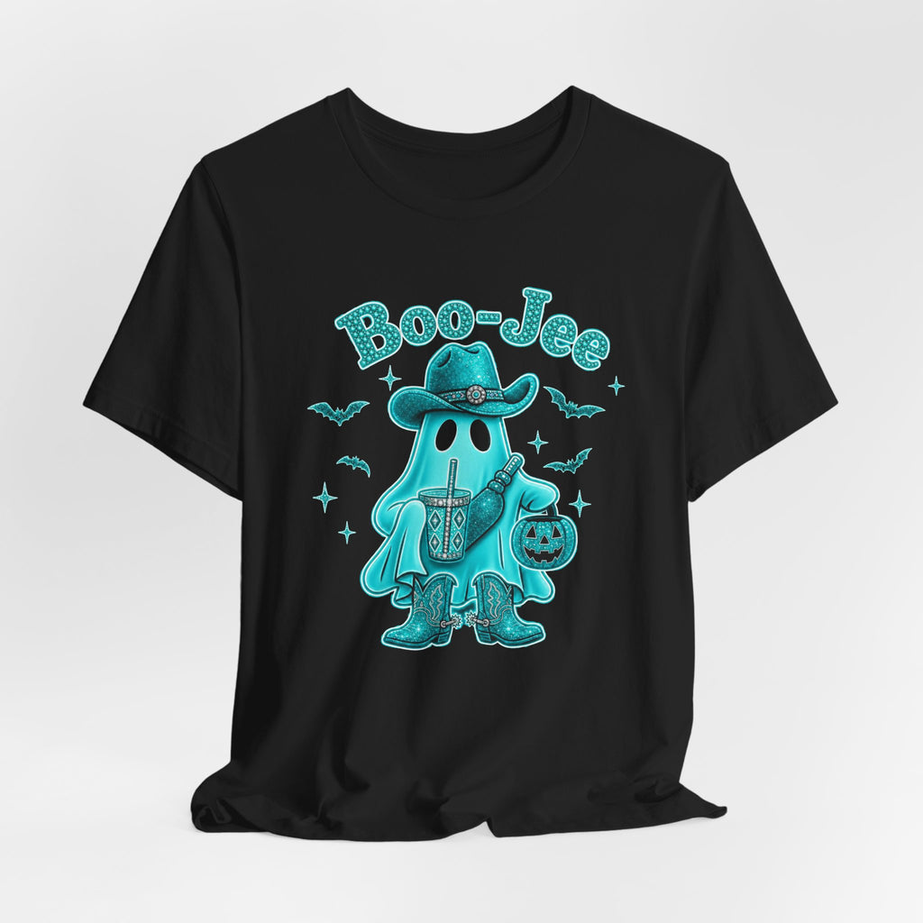 Boo-Jee Turquoise Cowboy Ghost Tee — Cute Halloween Trick-or-Treat T‑Shirt