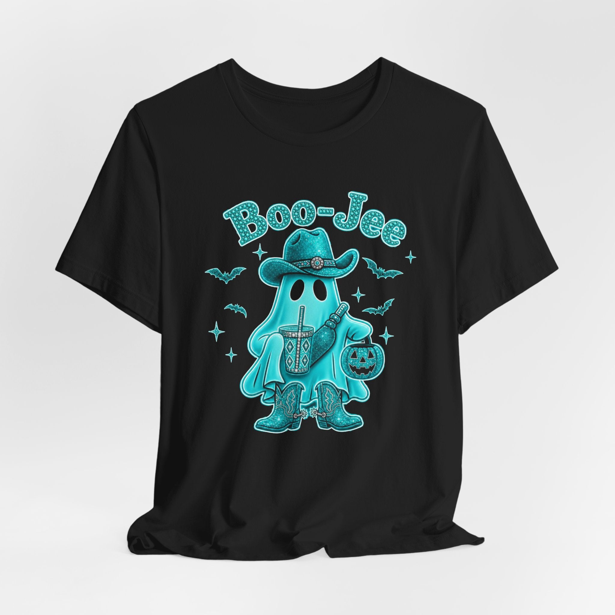Boo-Jee Turquoise Cowboy Ghost Tee — Cute Halloween Trick-or-Treat T‑Shirt