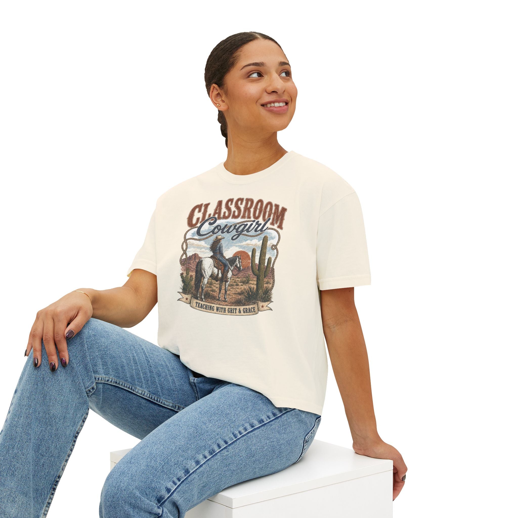 Classroom Cowgirl Tee — 'Teaching With Grit & Grace' Western Teacher Shirt