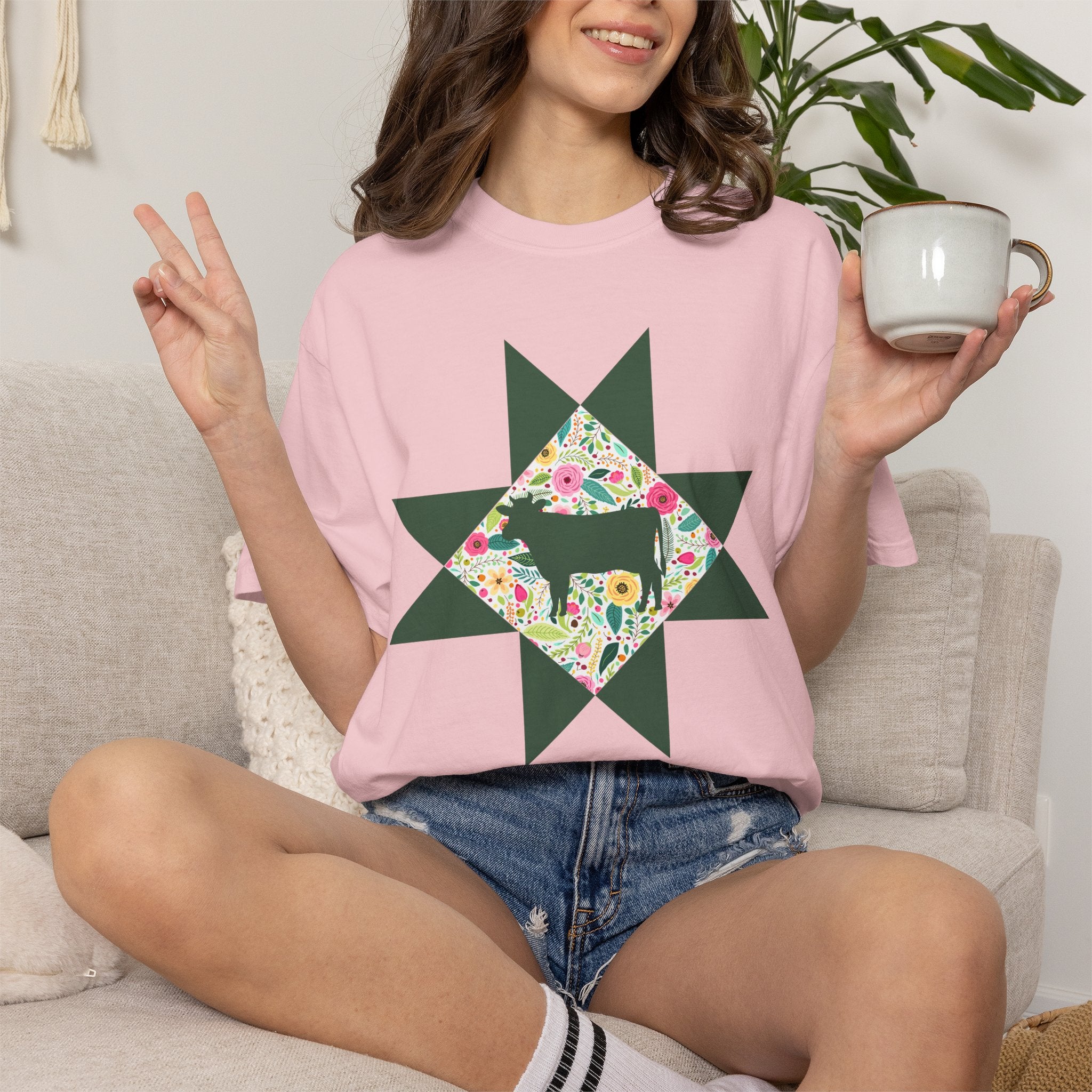 Floral Cow Star T-Shirt