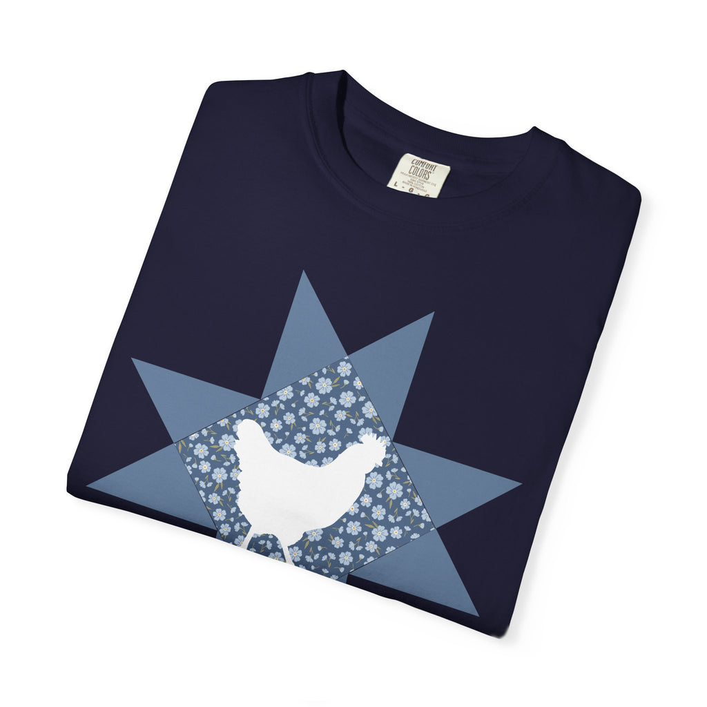 Chicken Quilt Star T‑Shirt — Farmhouse Hen Graphic Tee