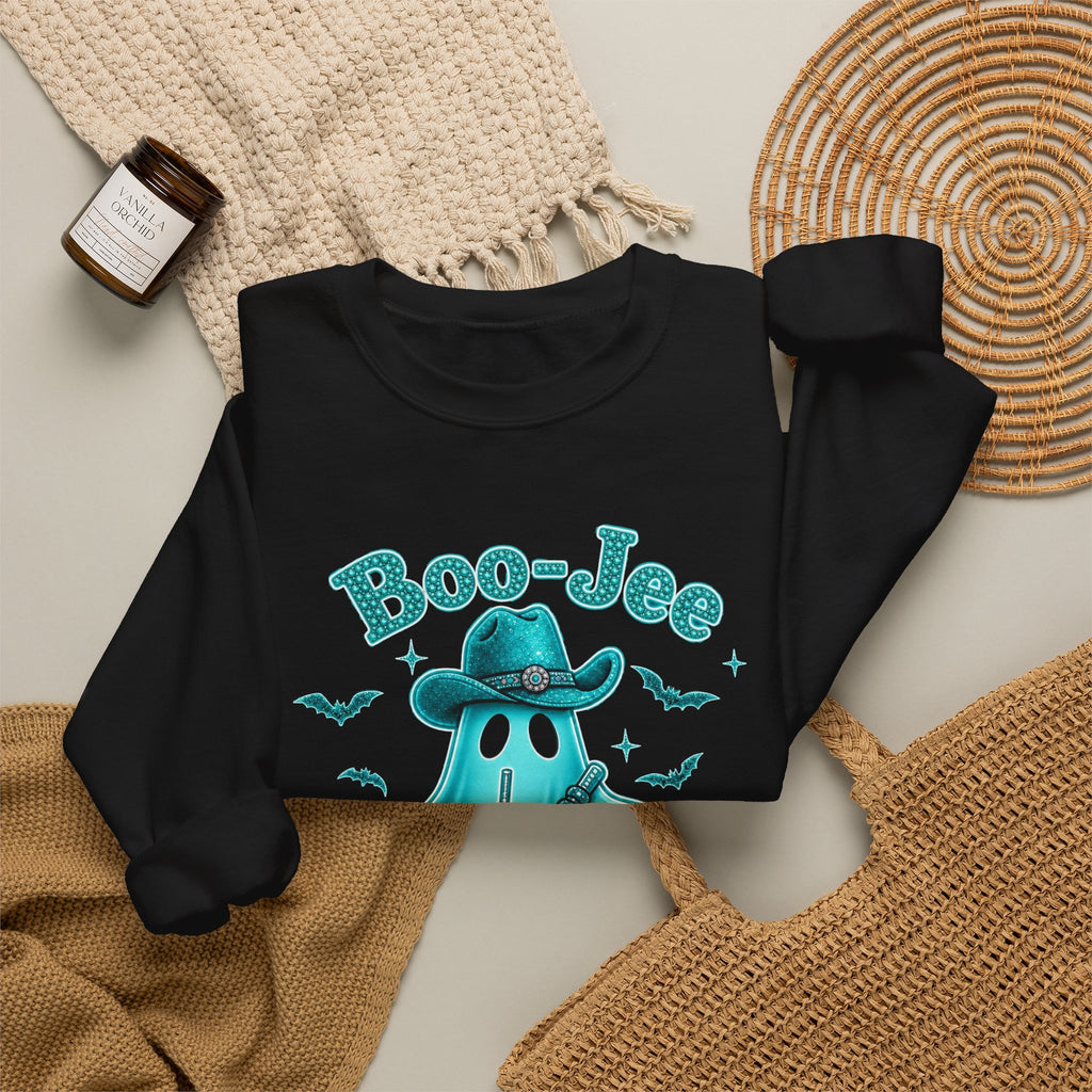 Boo-Jee Turquoise Ghost Cowboy Sweatshirt – Cute Spooky Halloween Crewneck