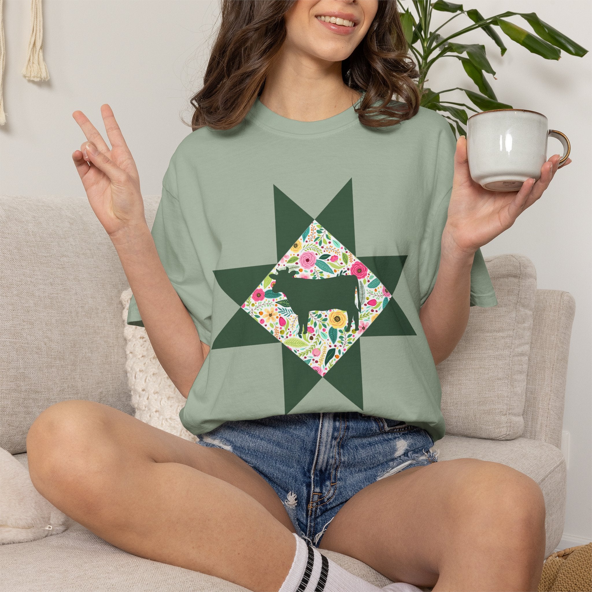 Floral Cow Star T-Shirt