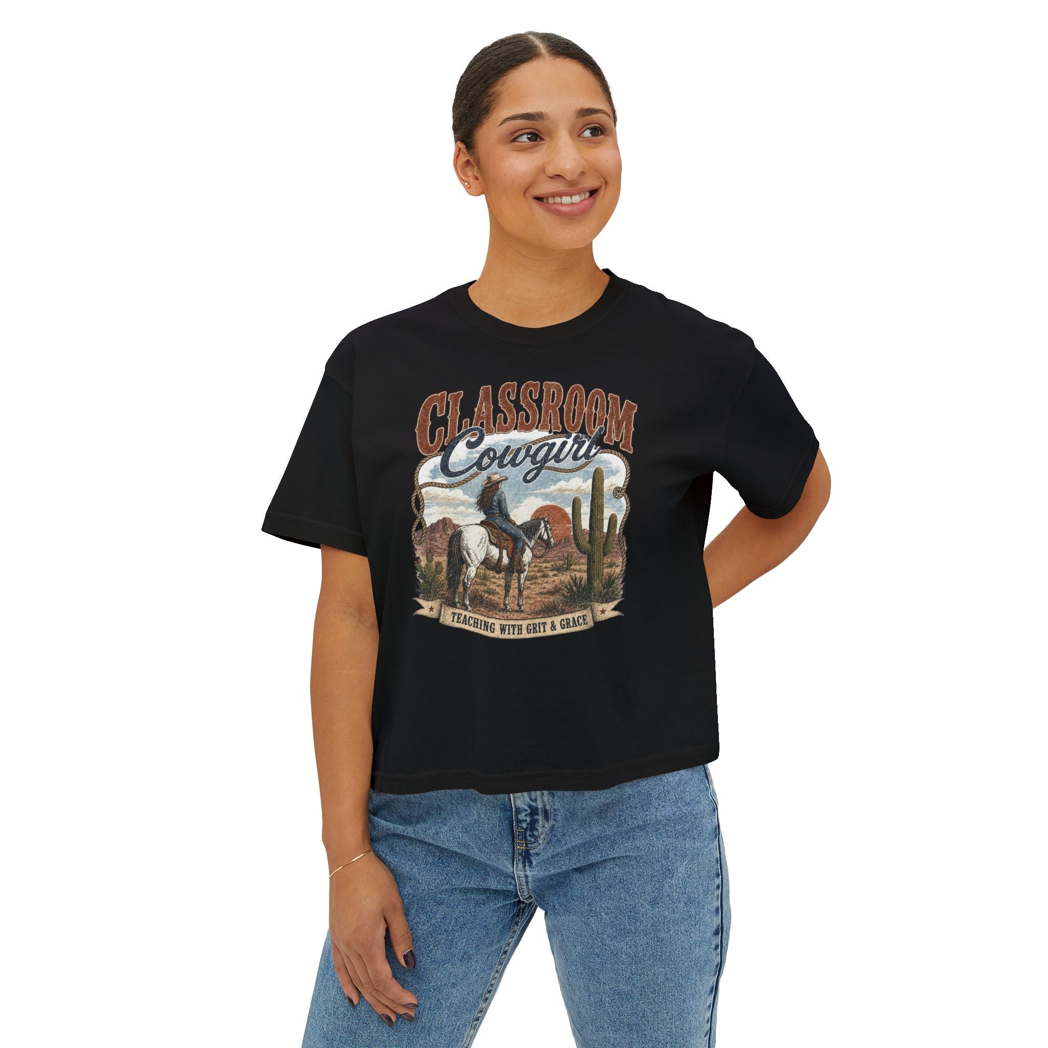 Classroom Cowgirl Tee — 'Teaching With Grit & Grace' Western Teacher Shirt