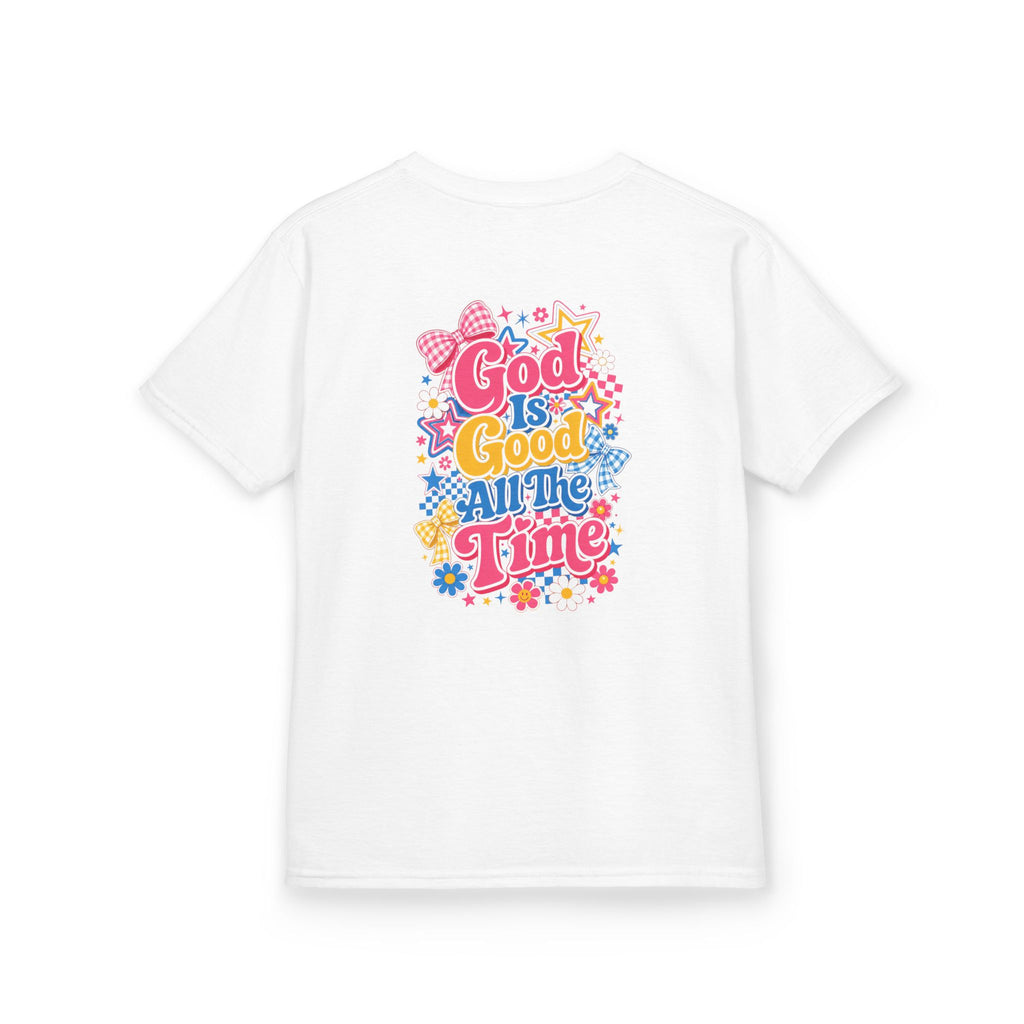 Kids Girl T‑Shirt — "God Is Good All The Time" Colorful Cross Christian Tee