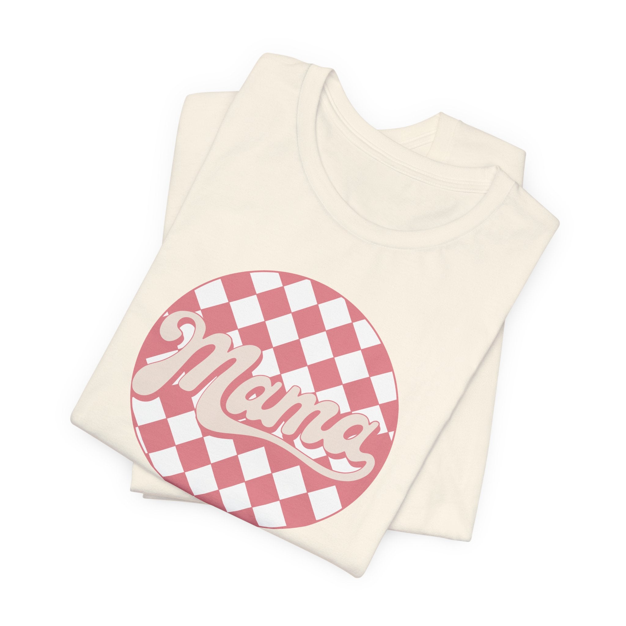 Mama Checkerboard Tee — Pink Retro Graphic T-Shirt