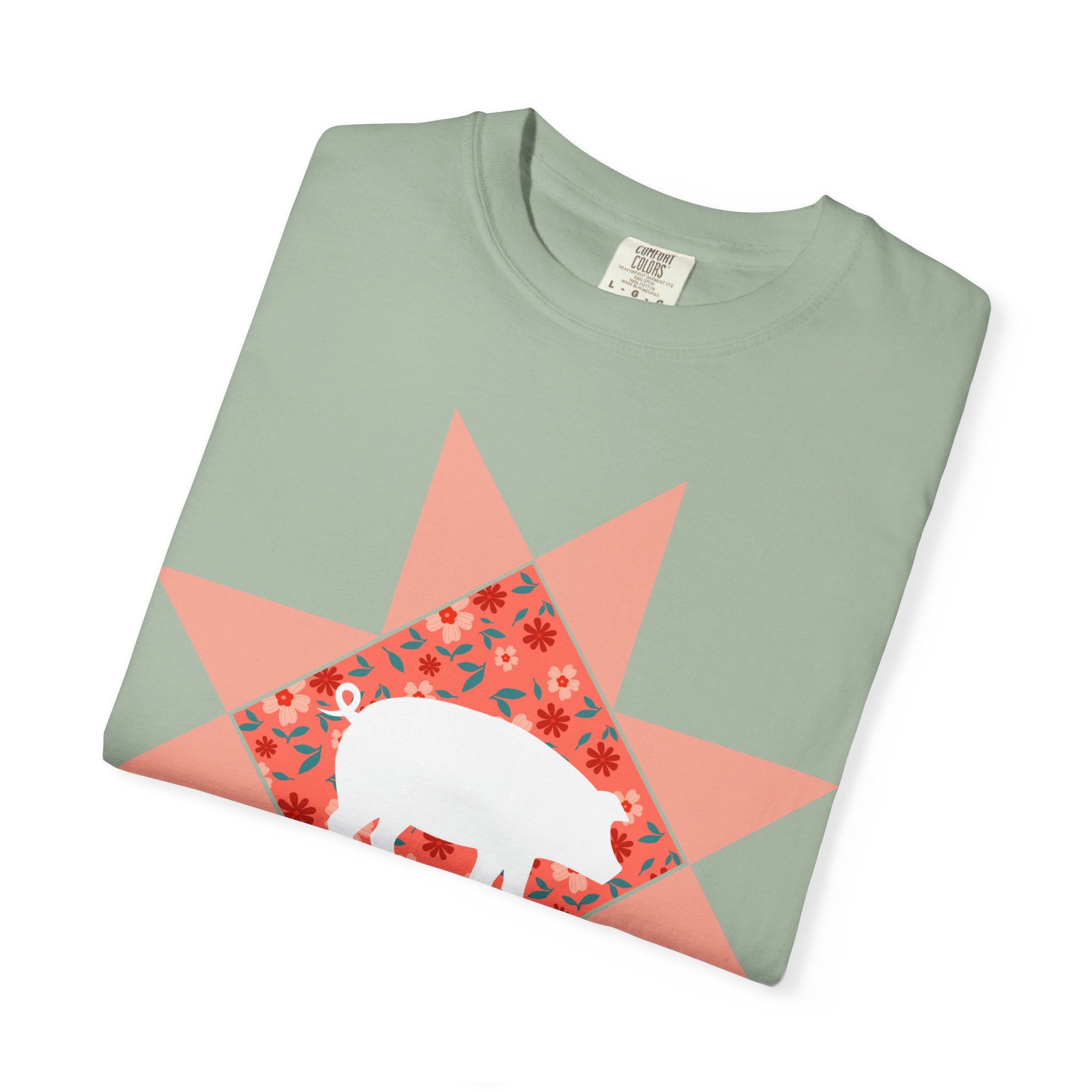Pig Silhouette Star Quilting T-Shirt — Floral Farm Animal Tee