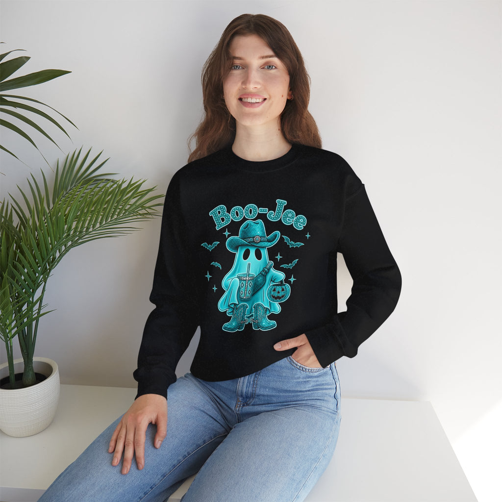 Boo-Jee Turquoise Ghost Cowboy Sweatshirt – Cute Spooky Halloween Crewneck