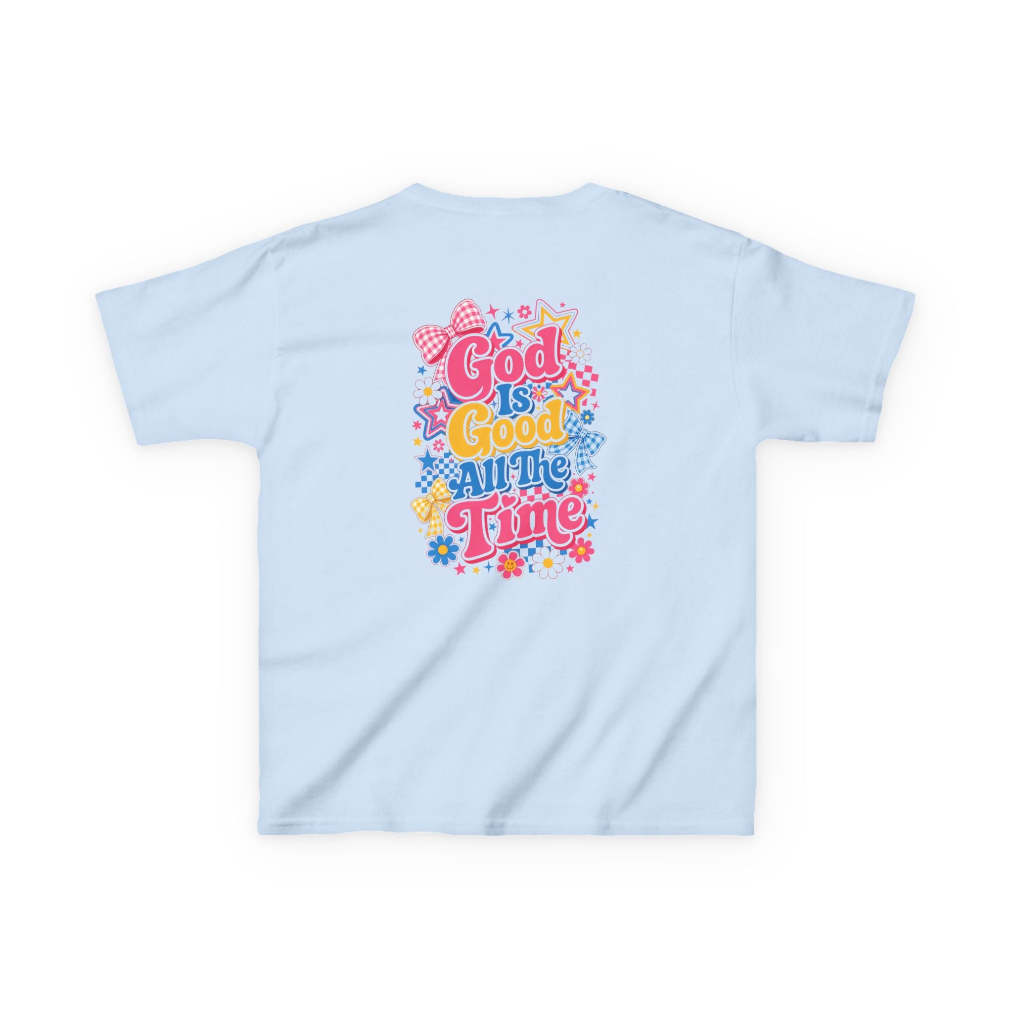 Kids Girl T‑Shirt — "God Is Good All The Time" Colorful Cross Christian Tee