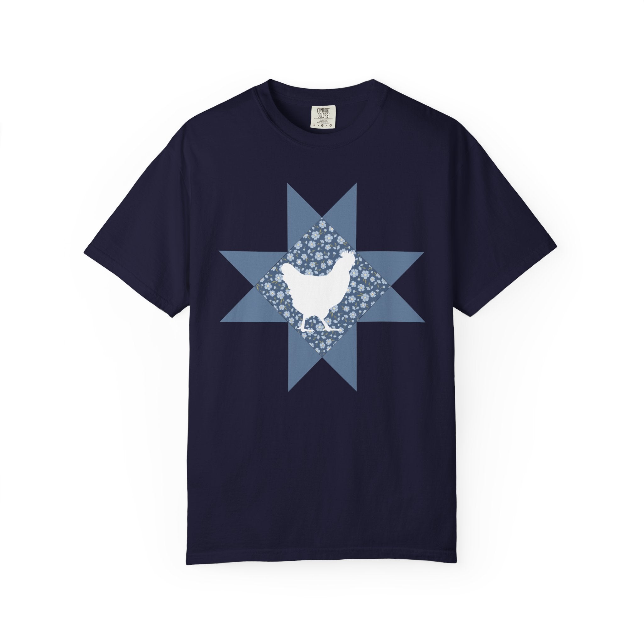 Chicken Quilt Star T‑Shirt — Farmhouse Hen Graphic Tee