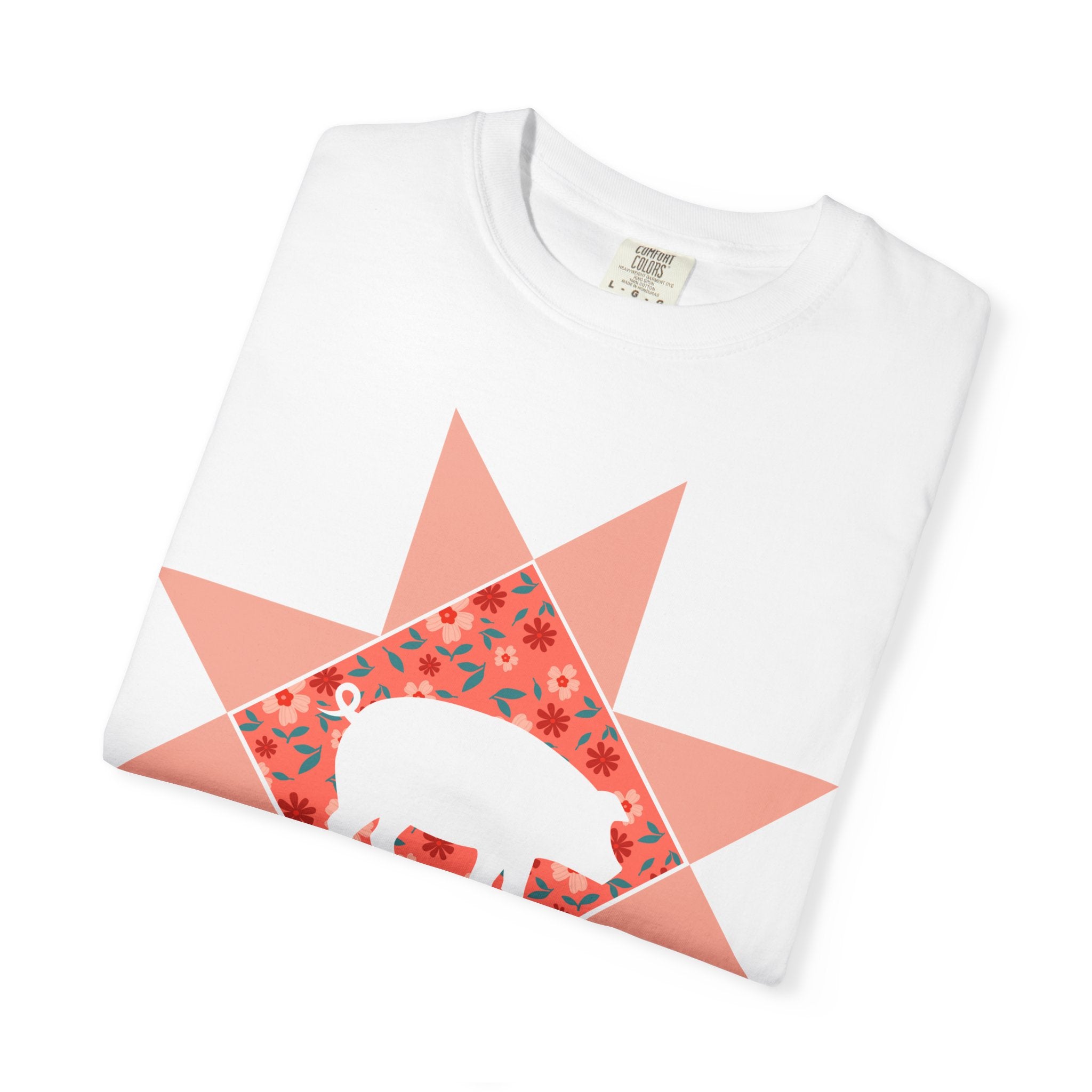 Pig Silhouette Star Quilting T-Shirt — Floral Farm Animal Tee