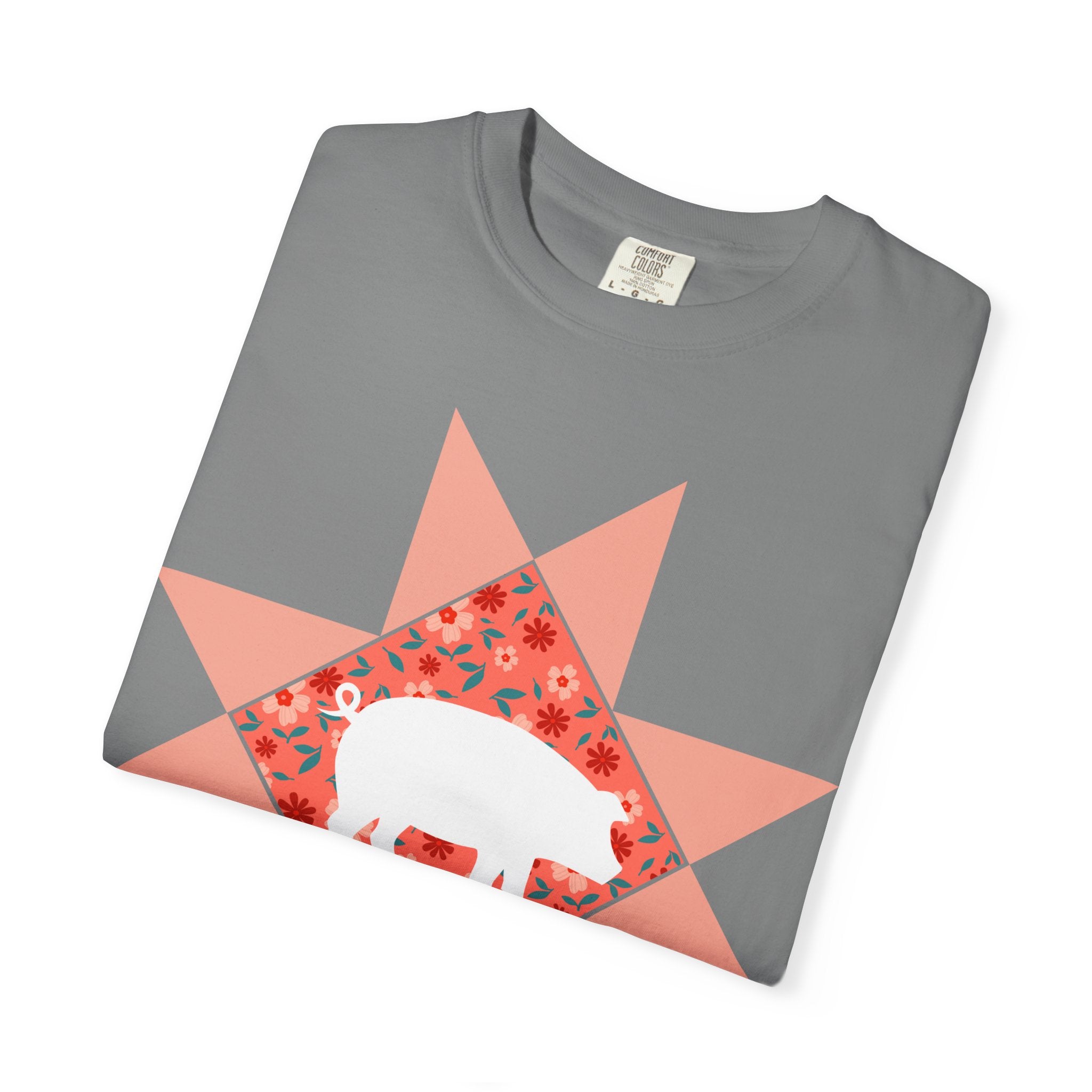 Pig Silhouette Star Quilting T-Shirt — Floral Farm Animal Tee