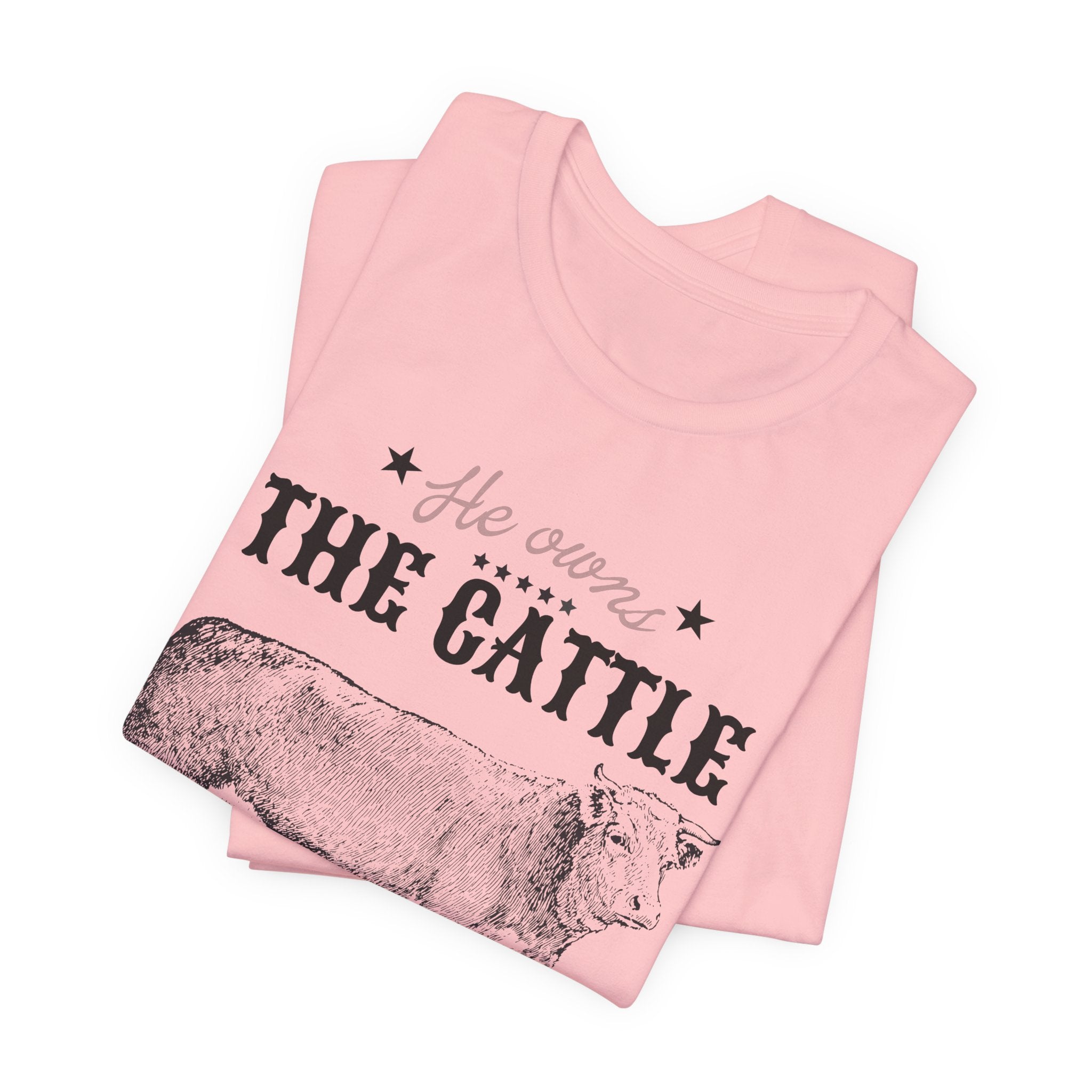 Vintage Cow Graphic Tee — "He Owns The Cattle" Rustic Farm Shirt (Psalm 50:10)