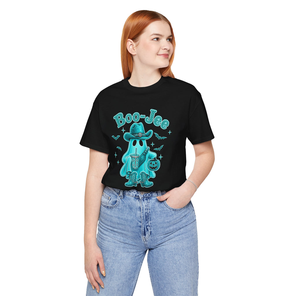 Boo-Jee Turquoise Cowboy Ghost Tee — Cute Halloween Trick-or-Treat T‑Shirt