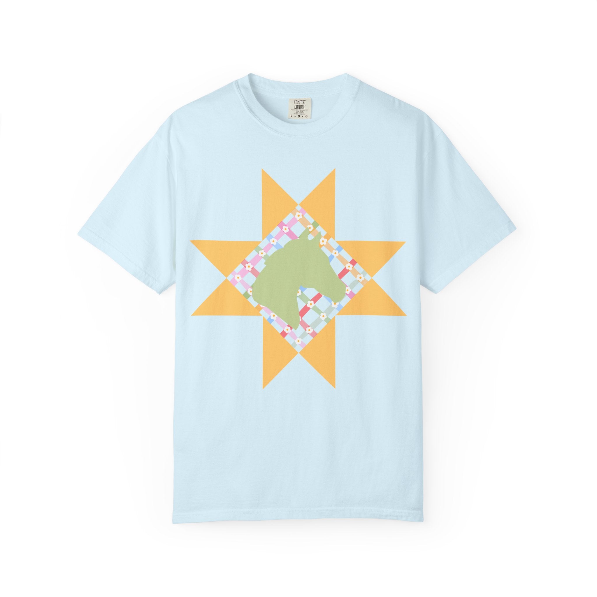 Starburst Quilt Horse Tee — Floral Patchwork Graphic T-Shirt