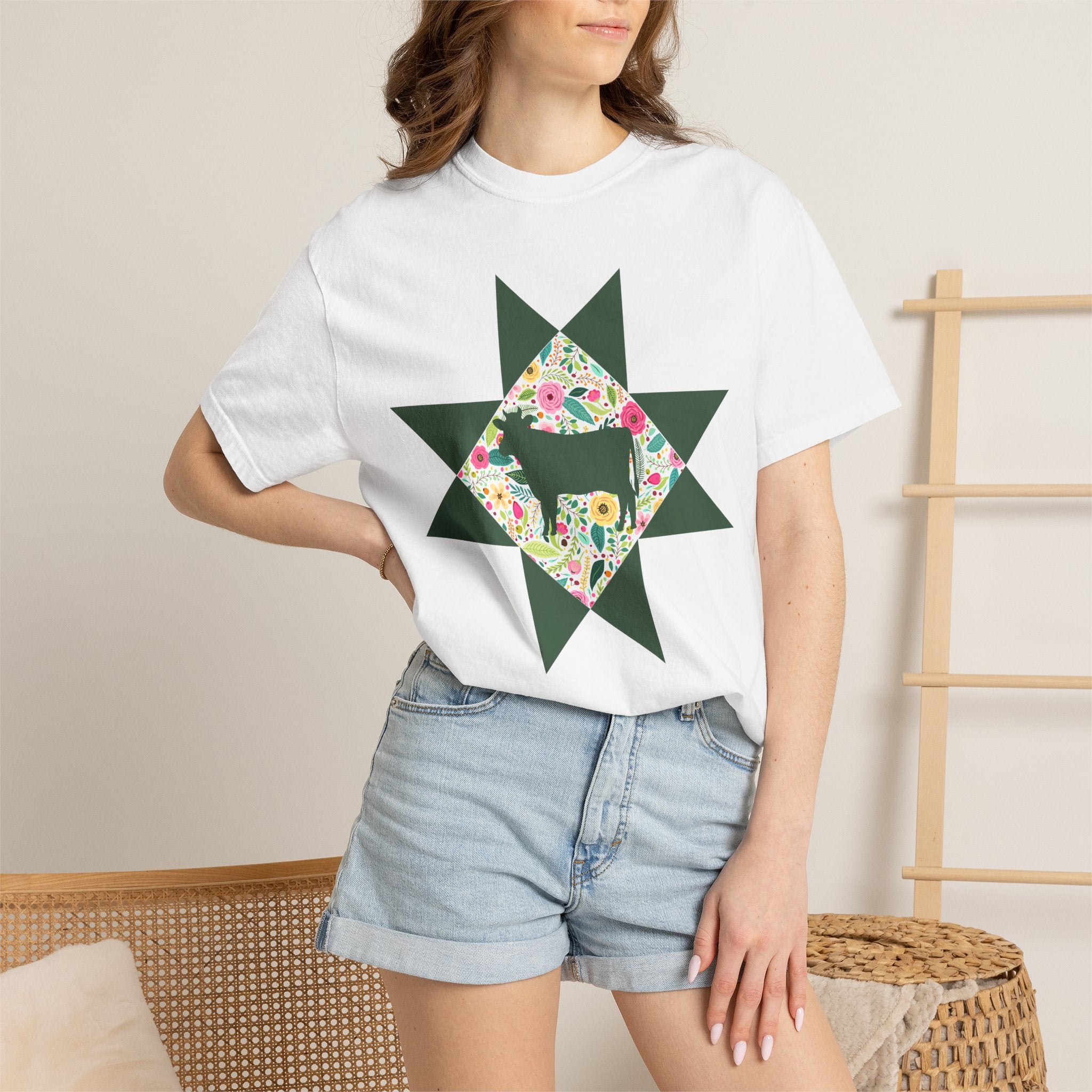 Floral Cow Star T-Shirt
