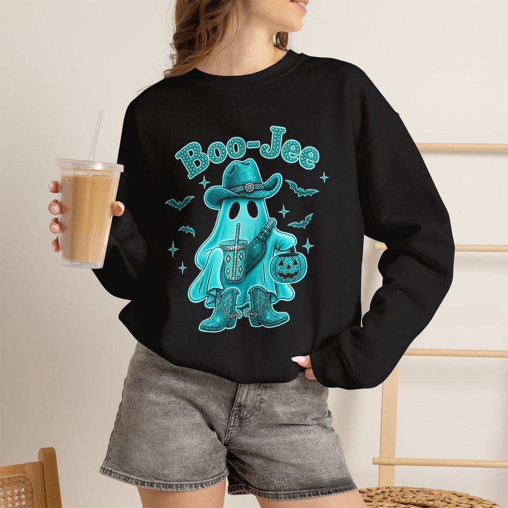 Boo-Jee Turquoise Ghost Cowboy Sweatshirt – Cute Spooky Halloween Crewneck