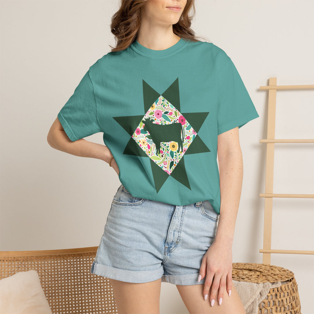 Floral Cow Star T-Shirt