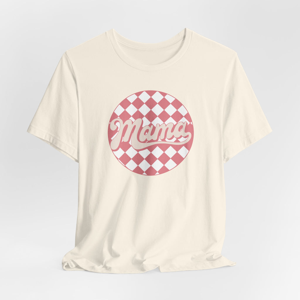 Mama Checkerboard Tee — Pink Retro Graphic T-Shirt