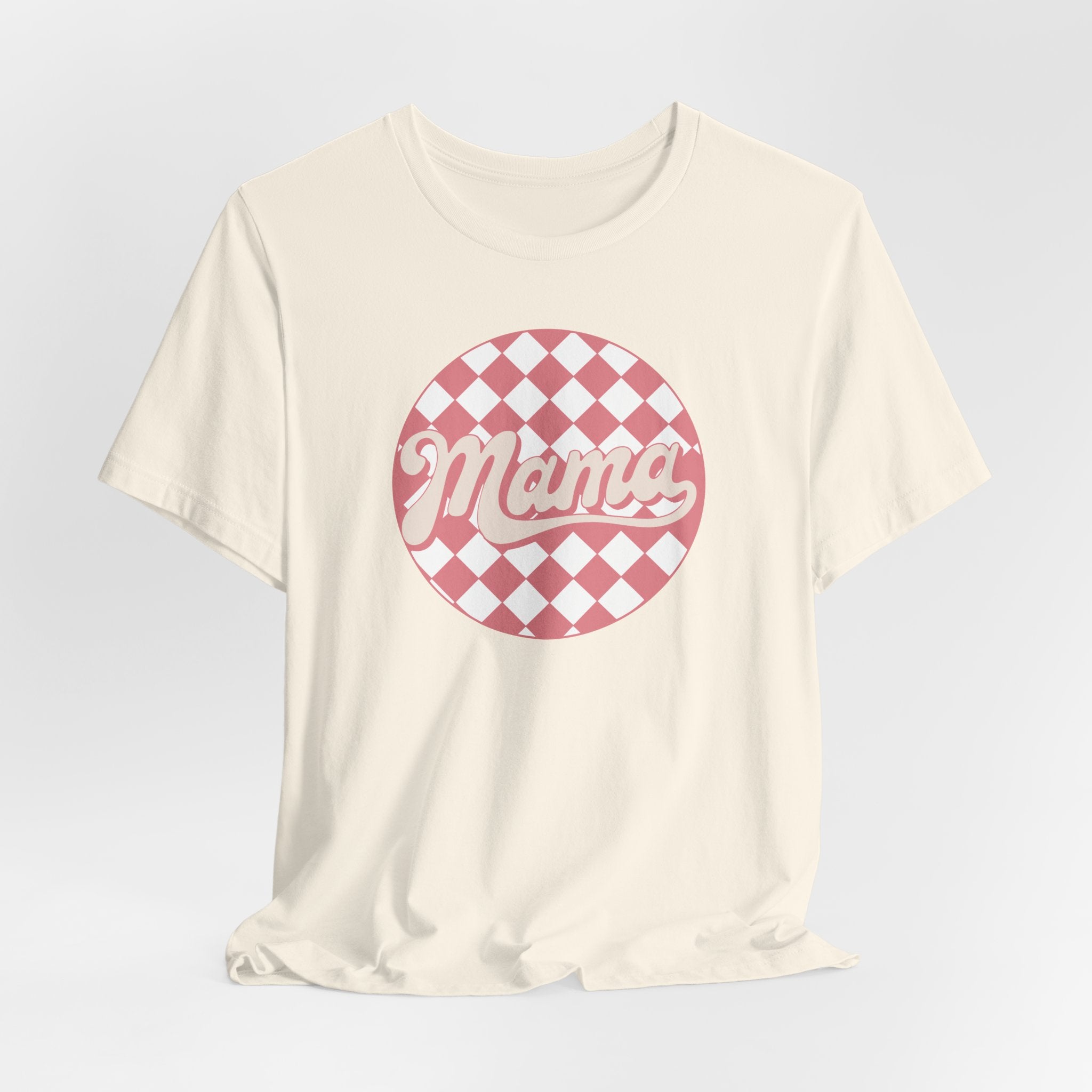 Mama Checkerboard Tee — Pink Retro Graphic T-Shirt