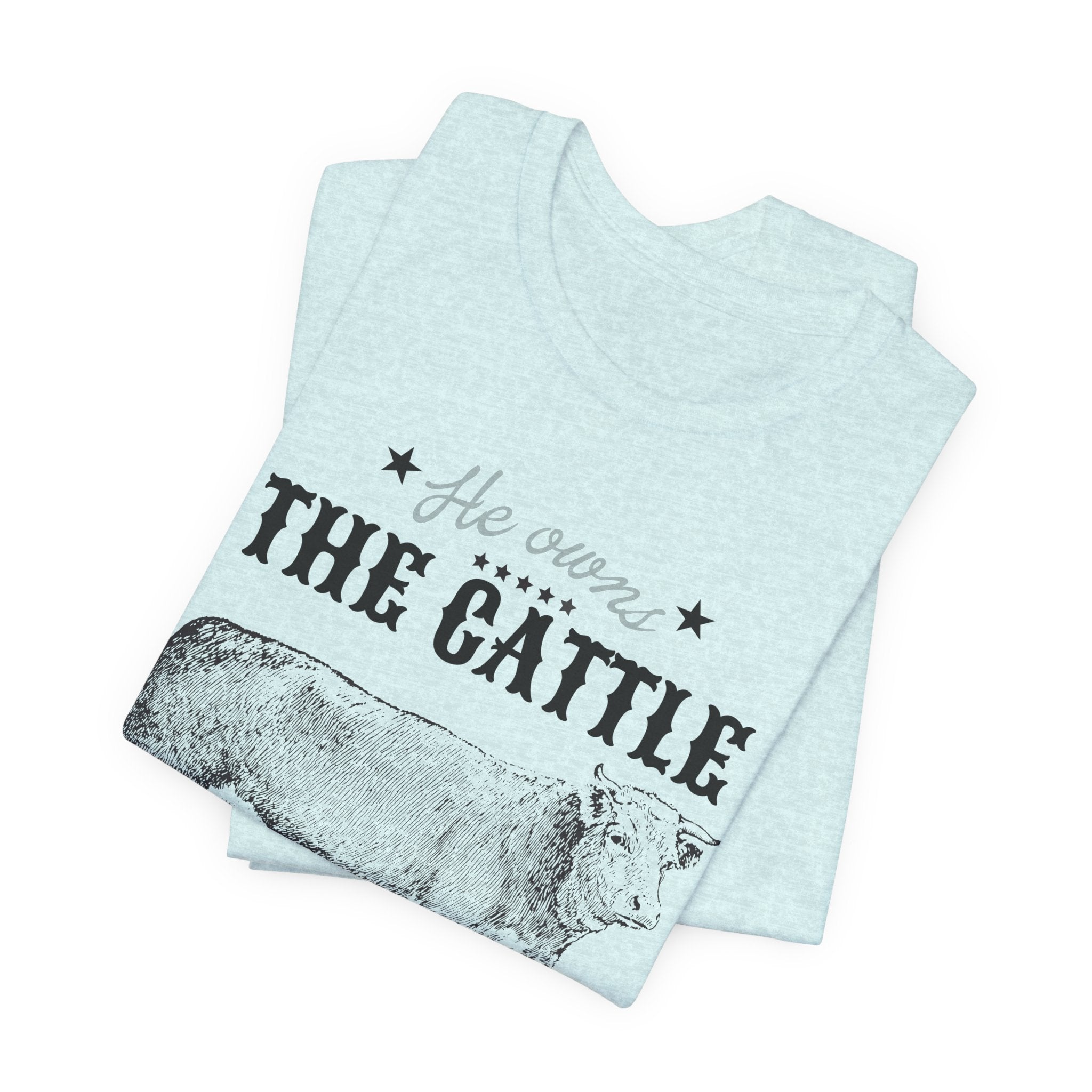 Vintage Cow Graphic Tee — "He Owns The Cattle" Rustic Farm Shirt (Psalm 50:10)