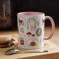 Floral Cottage Accent Coffee Mug — Pink Interior with Garden Icons (11/15 oz)