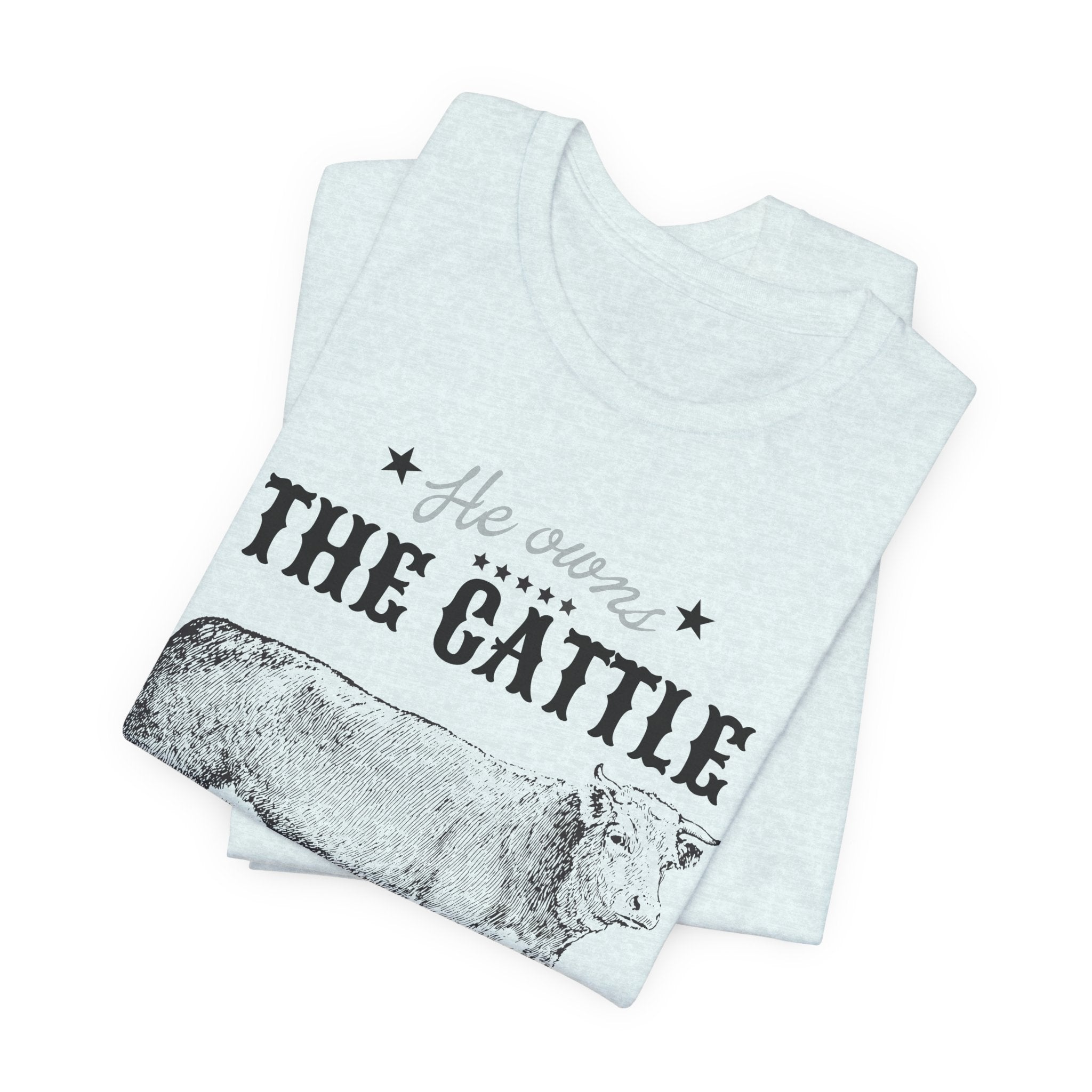 Vintage Cow Graphic Tee — "He Owns The Cattle" Rustic Farm Shirt (Psalm 50:10)