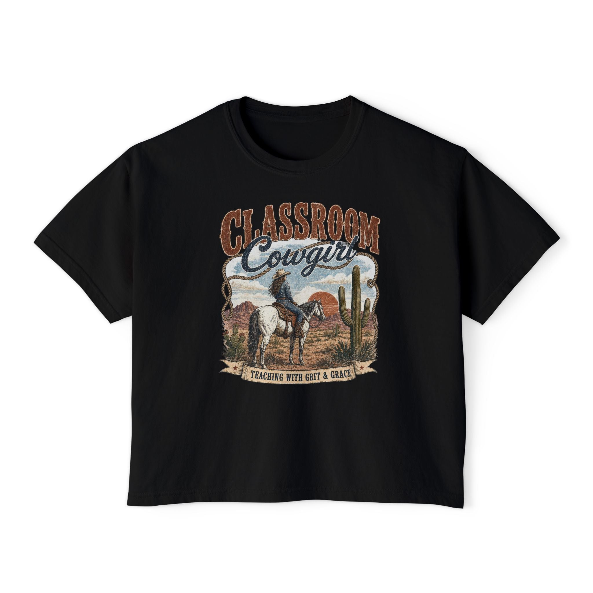 Classroom Cowgirl Tee — 'Teaching With Grit & Grace' Western Teacher Shirt