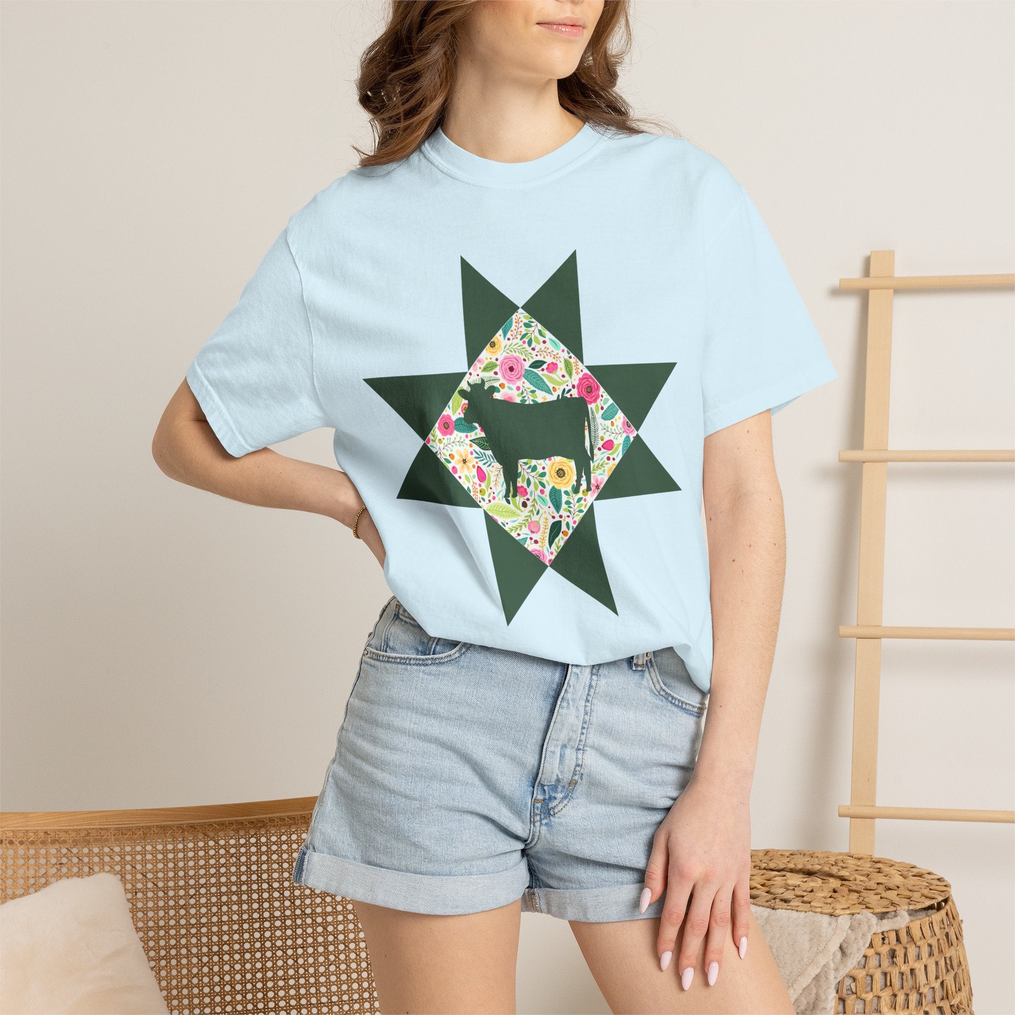 Floral Cow Star T-Shirt