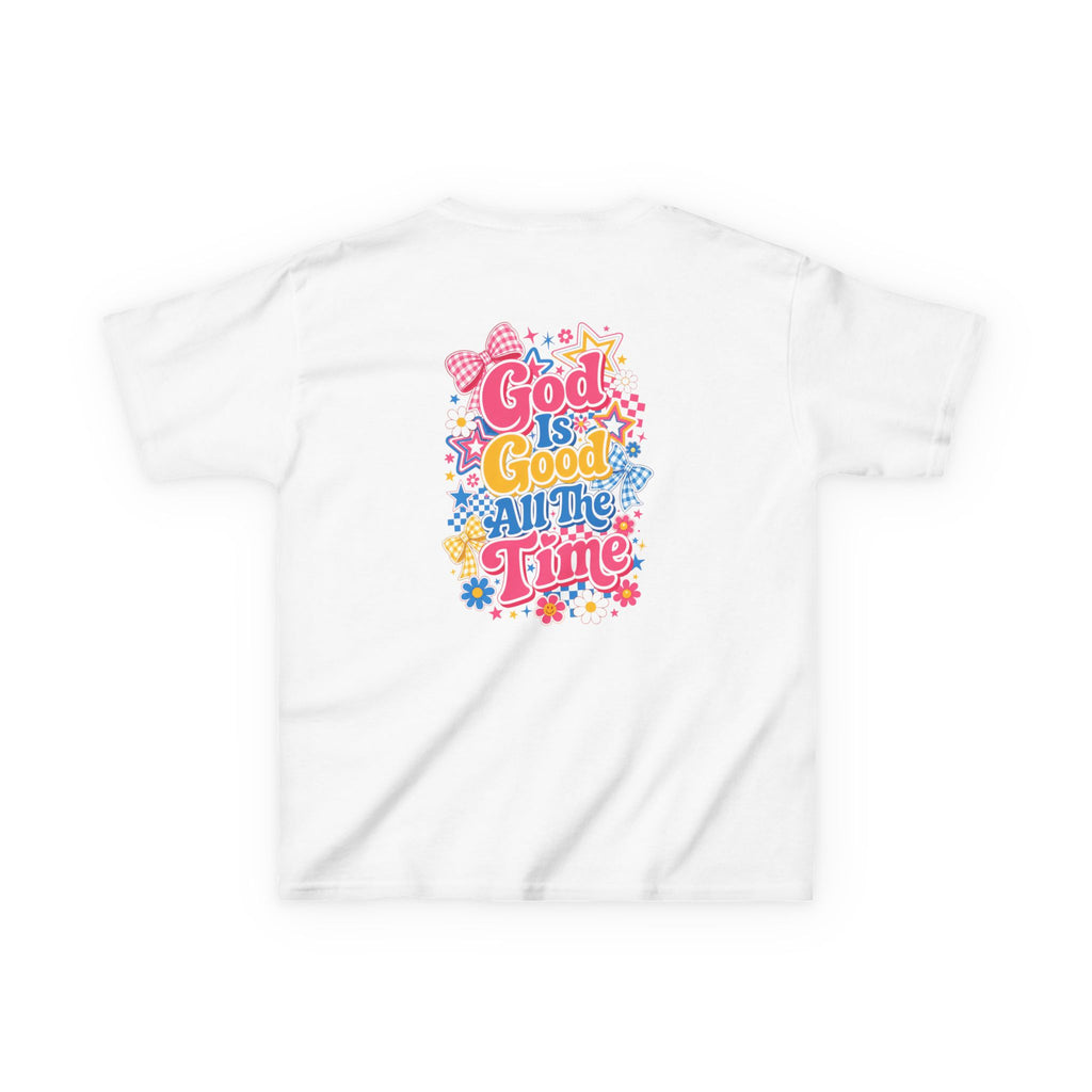 Kids Girl T‑Shirt — "God Is Good All The Time" Colorful Cross Christian Tee