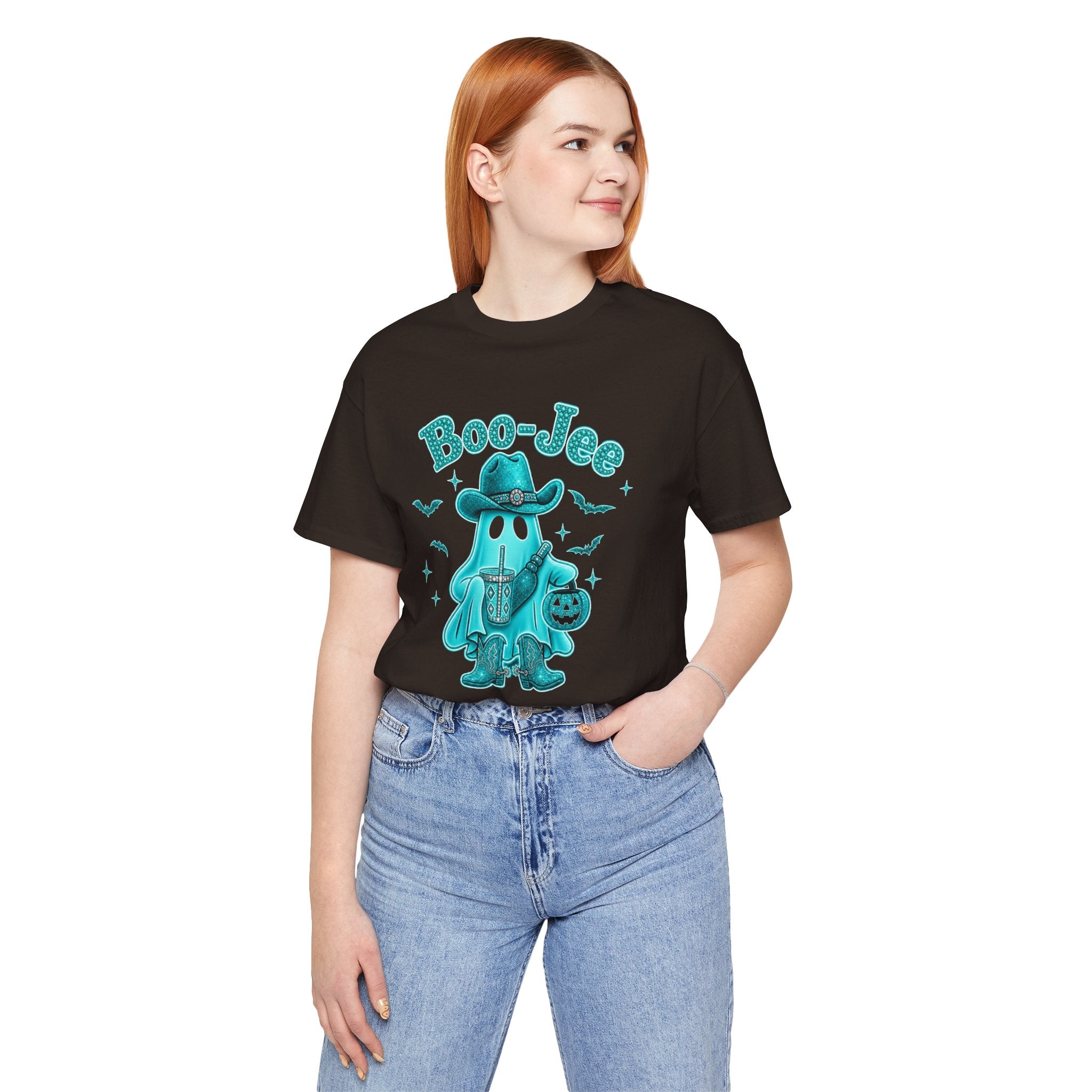 Boo-Jee Turquoise Cowboy Ghost Tee — Cute Halloween Trick-or-Treat T‑Shirt